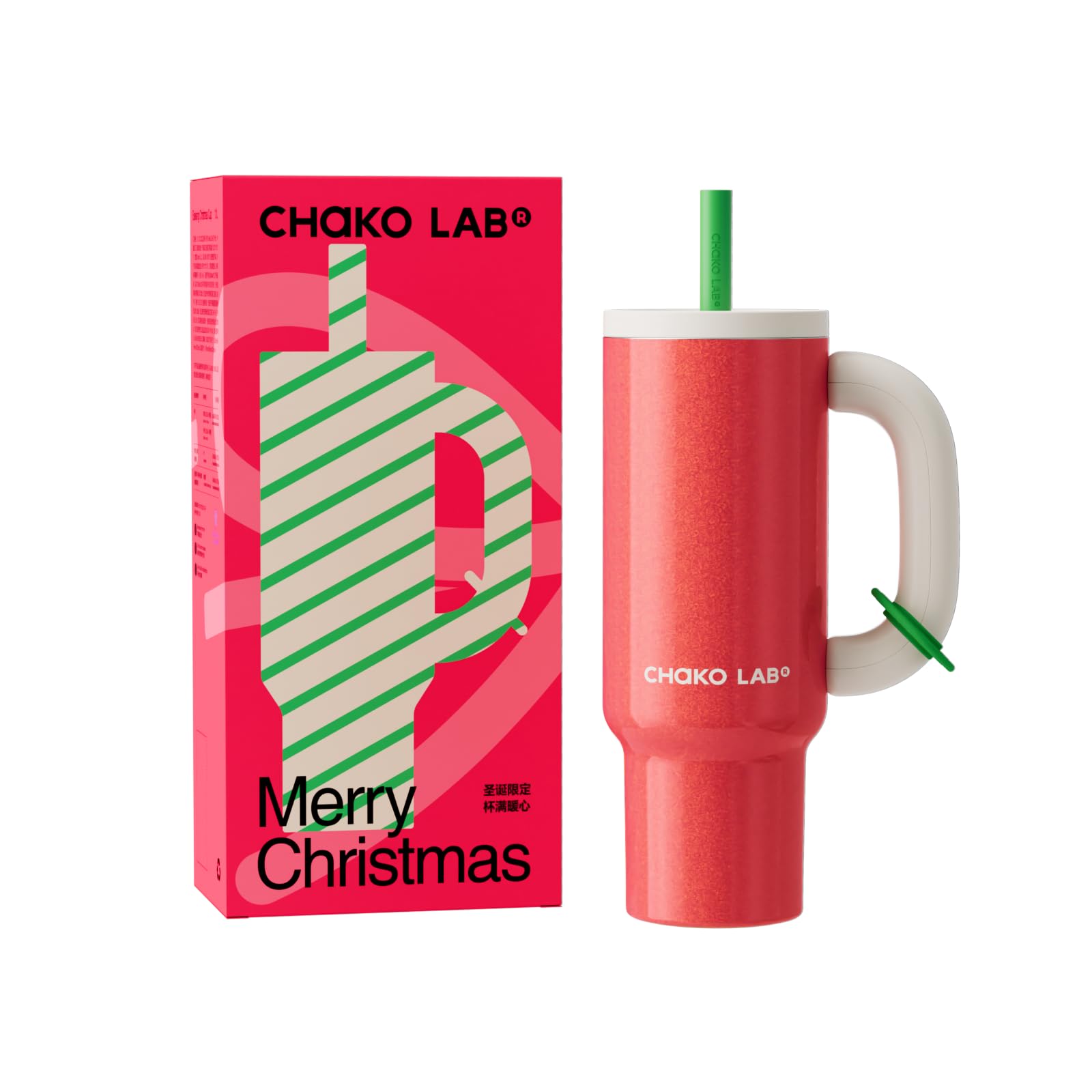 CHAKO LAB Christmas BaWang Insulated Stainless Steel Tumbler | Tumbler with Handle and Straw 33oz | Cup Holder Friendly for Trav