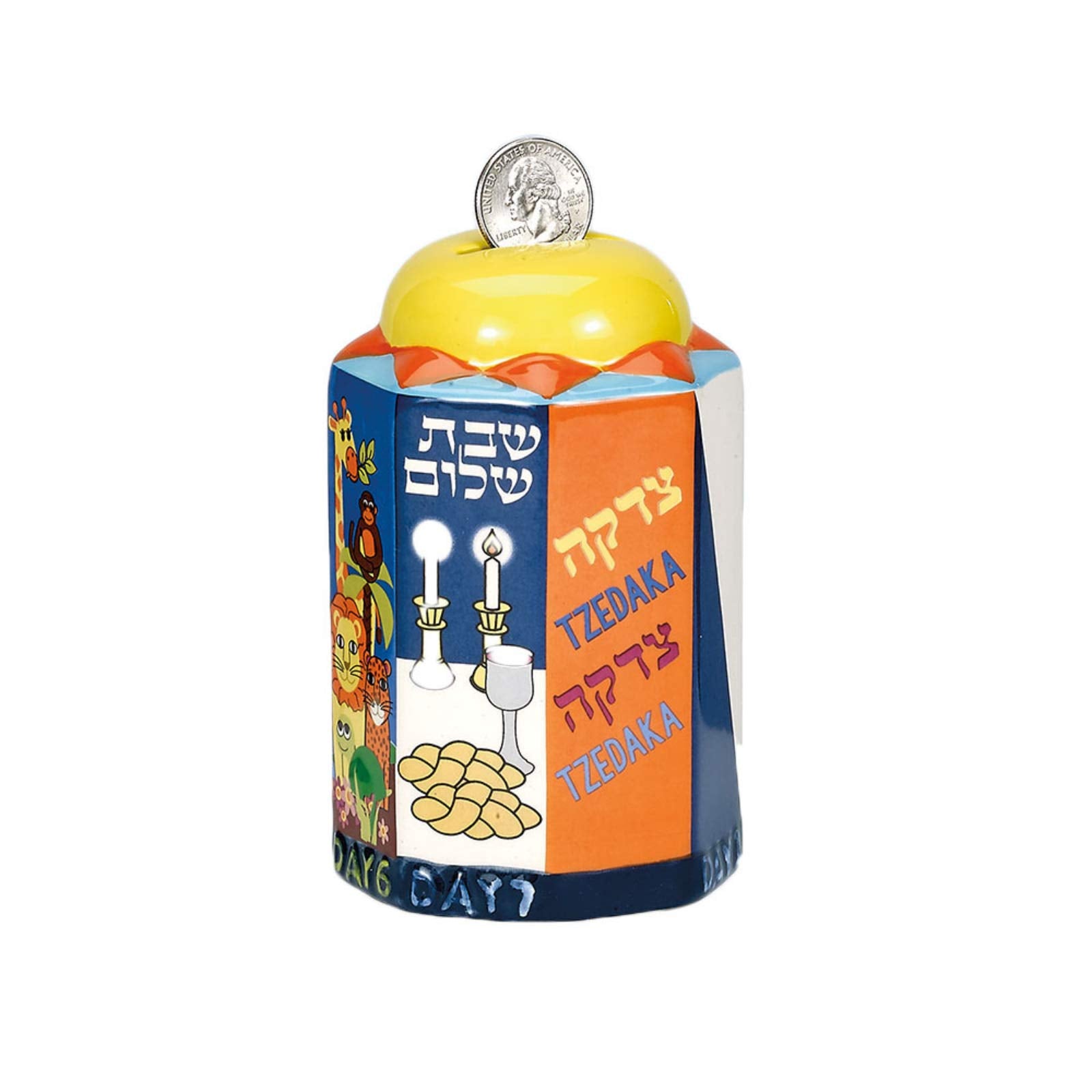 Rite Lite Hexagon Tzedakah Box Charity Box Shabbat Gifts Fun & Educational Hebrew Shabbos Modern Centerpiece Donation Ceremonial