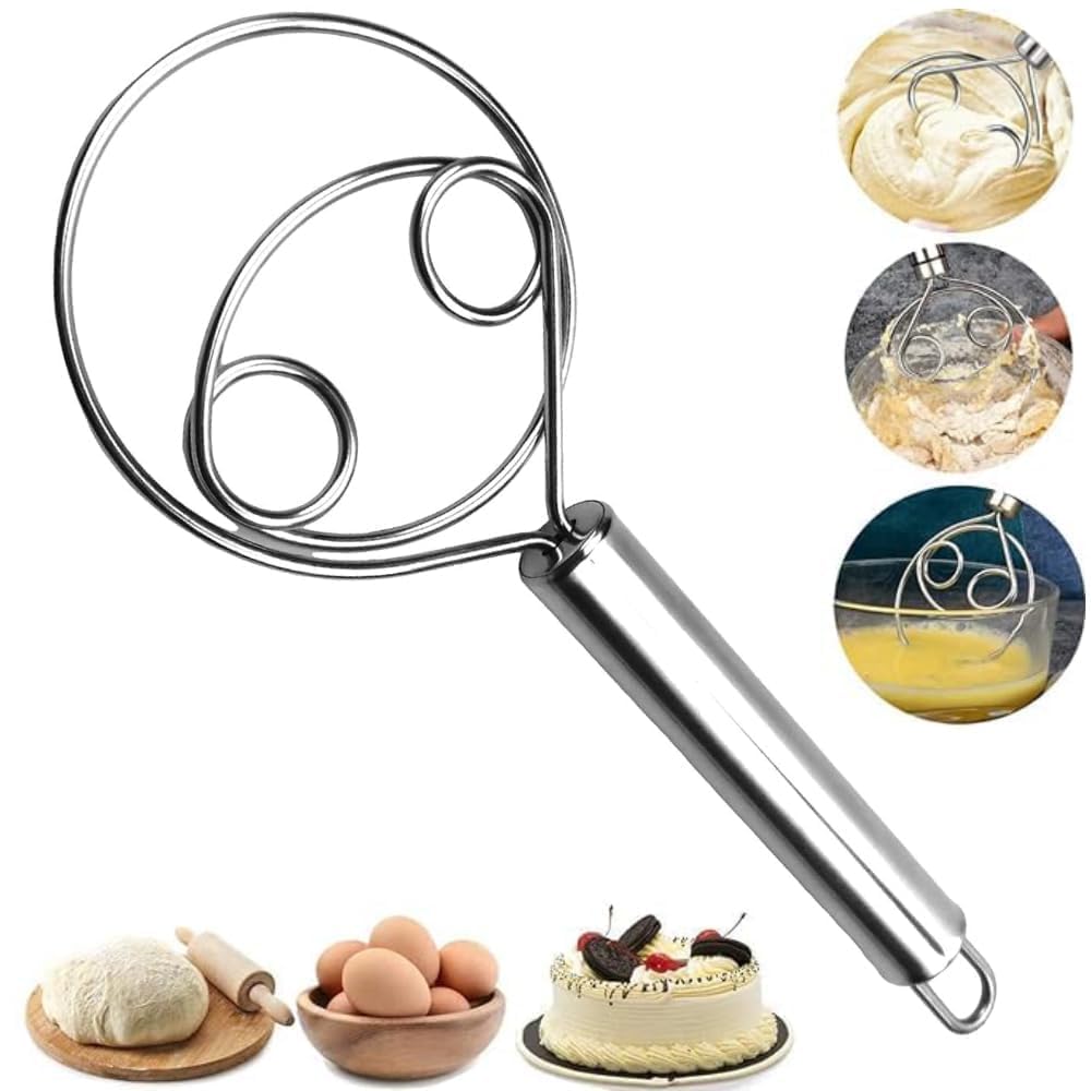 Niralasa Dough Whisk Food Grade 304 Stainless Steel Hand Mixer Bread Whisk 8.5 Inch Danish Whisk Dough Scraper Baking Tool For B