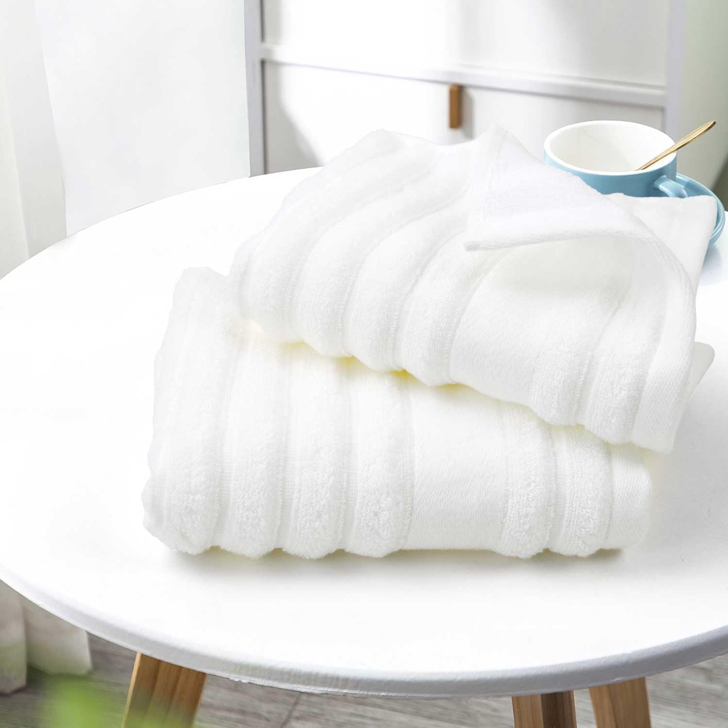 Luxurious 2-Pack Ribbed Striped Hand Towels (White) - Hotel & Spa Premium Cotton Face Towels 13    X 29   , Soft And Quick Dryin