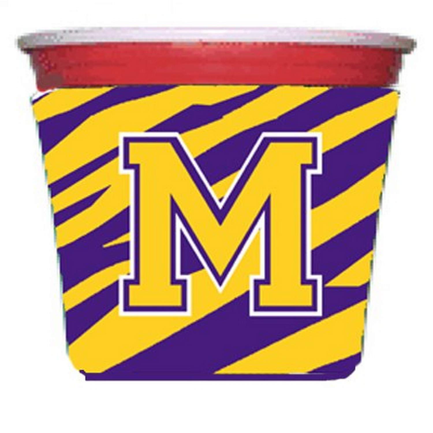 Tiger Stripe - Purple Gold Letter M Monogram Initial Red Solo Cup Beverage Insulator Hugger