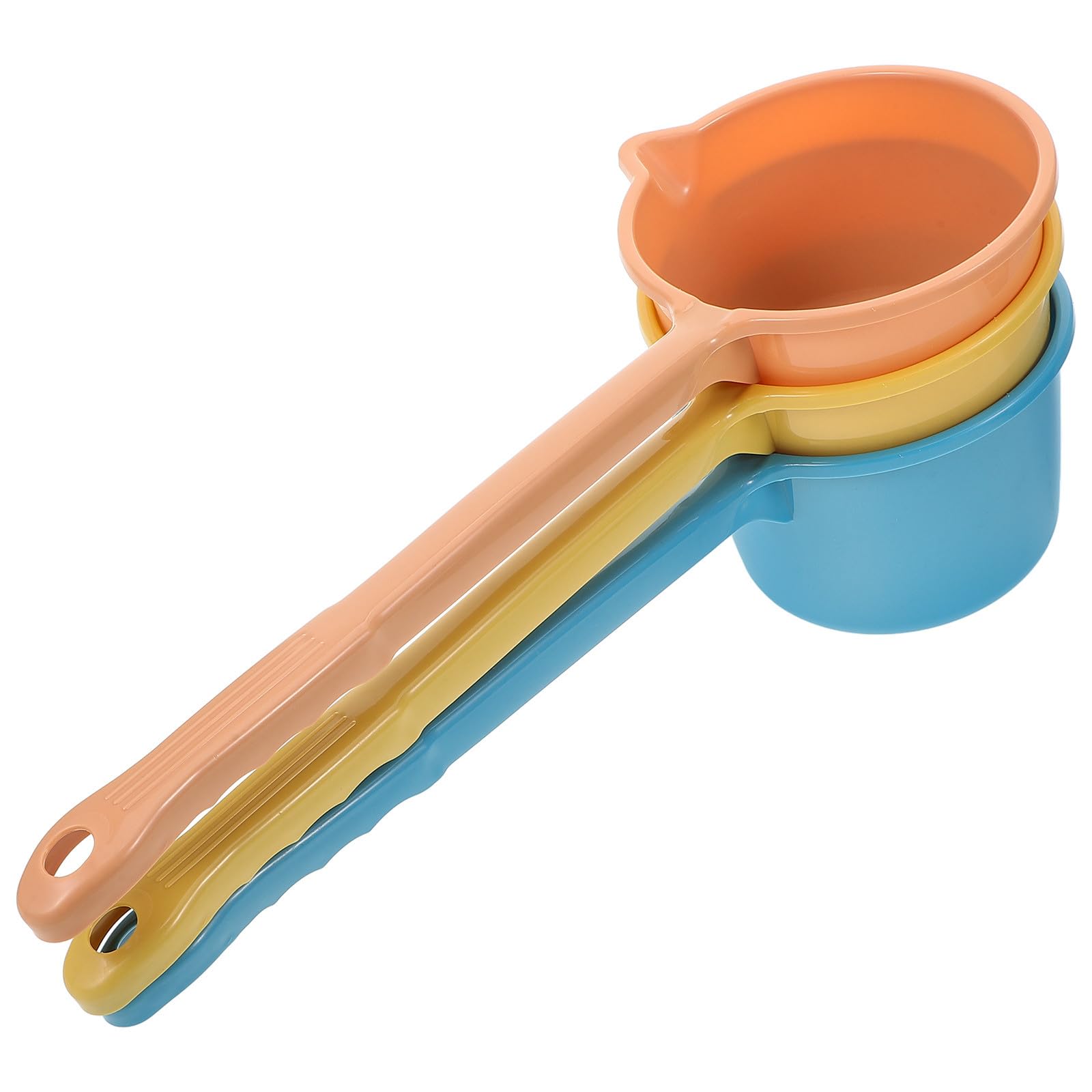 TOKIDNY 3pcs Long Handle Water Ladles Kitchen Water Scoop Bath Dipper for Cooking and Bathing with Yellow Pink and Blue Cups