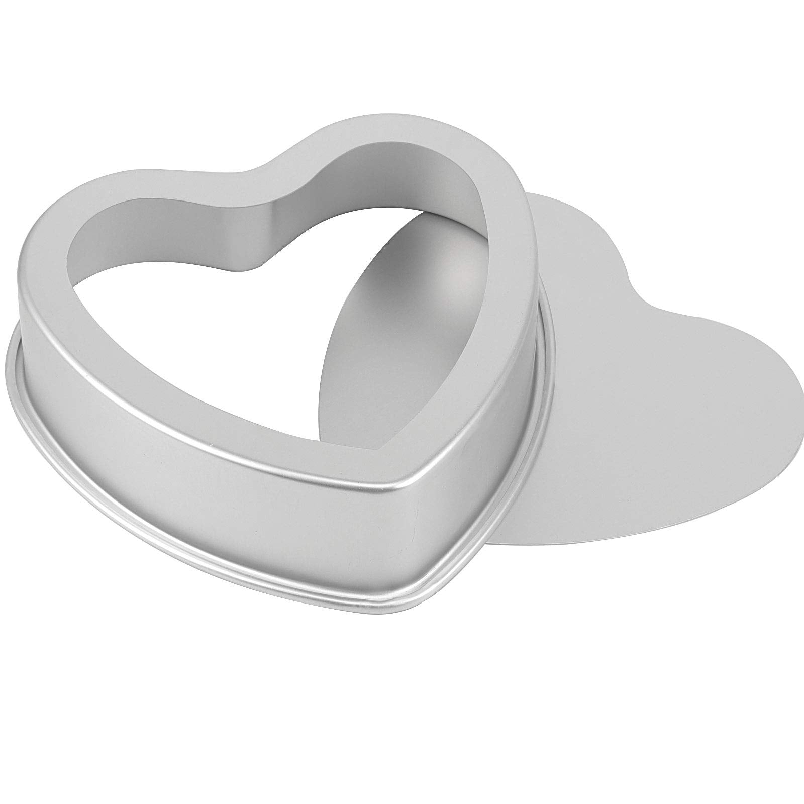 ZOENHOU Heart Shaped Cake Pans Set - 4 PCS Aluminum Non-Stick Baking Molds, 5" 6" 8" 10", Silver, Removable Bottom