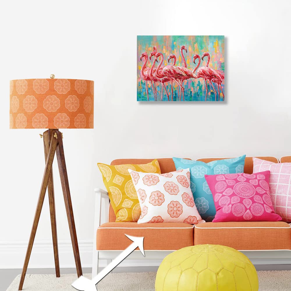 Yidepot Flamingo Bedroom Wall Decor Painting: A Flock Of Pink Flamingo Wall Art Canvas For Bathroom With Frame Ready To Hang (12
