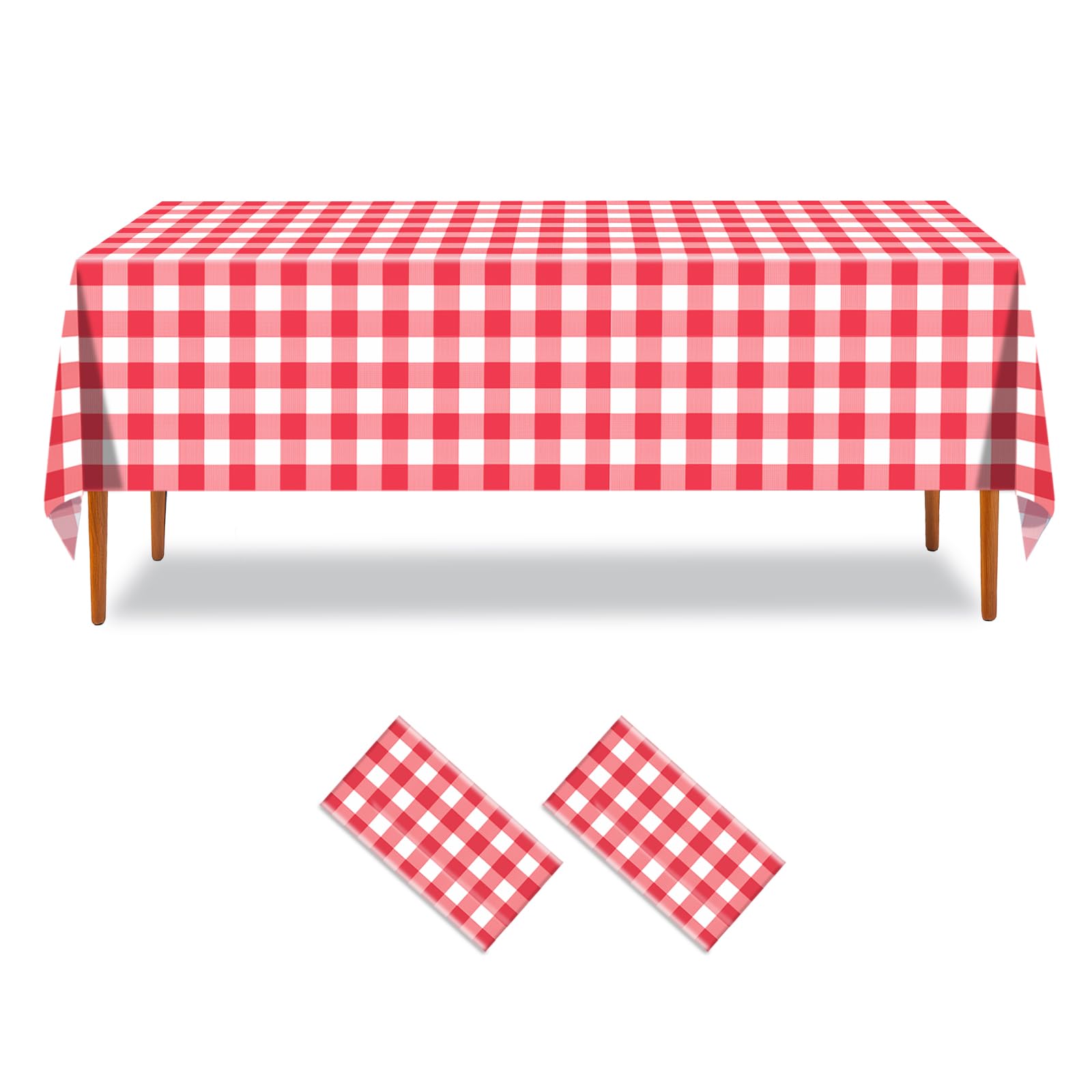 ZHIAXTON 2 Pack Red and White Checkered Tablecloth,54 X 108 Inch Disposable Plastic Red Checkered Tablecloth,Waterproof Rectangl