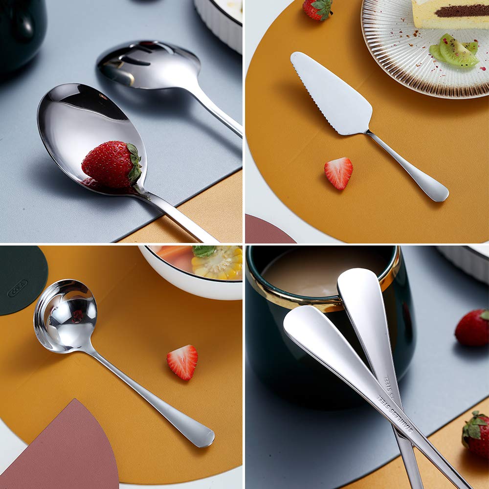10-Piece Serving Flatware Silverware Set Stainless Steel Serving Utensil Set Include Slotted Serving Spoon  Serving Spoon  Cake Server  Serving Fork  Soup Ladle (Silver)