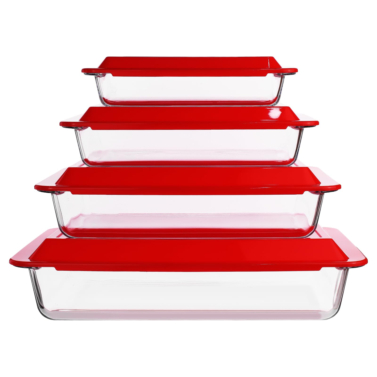 4 Pack Deep Rectangular Glass Baking Dish Set with Lids(1L+1.5L+2.5L+3.8L)