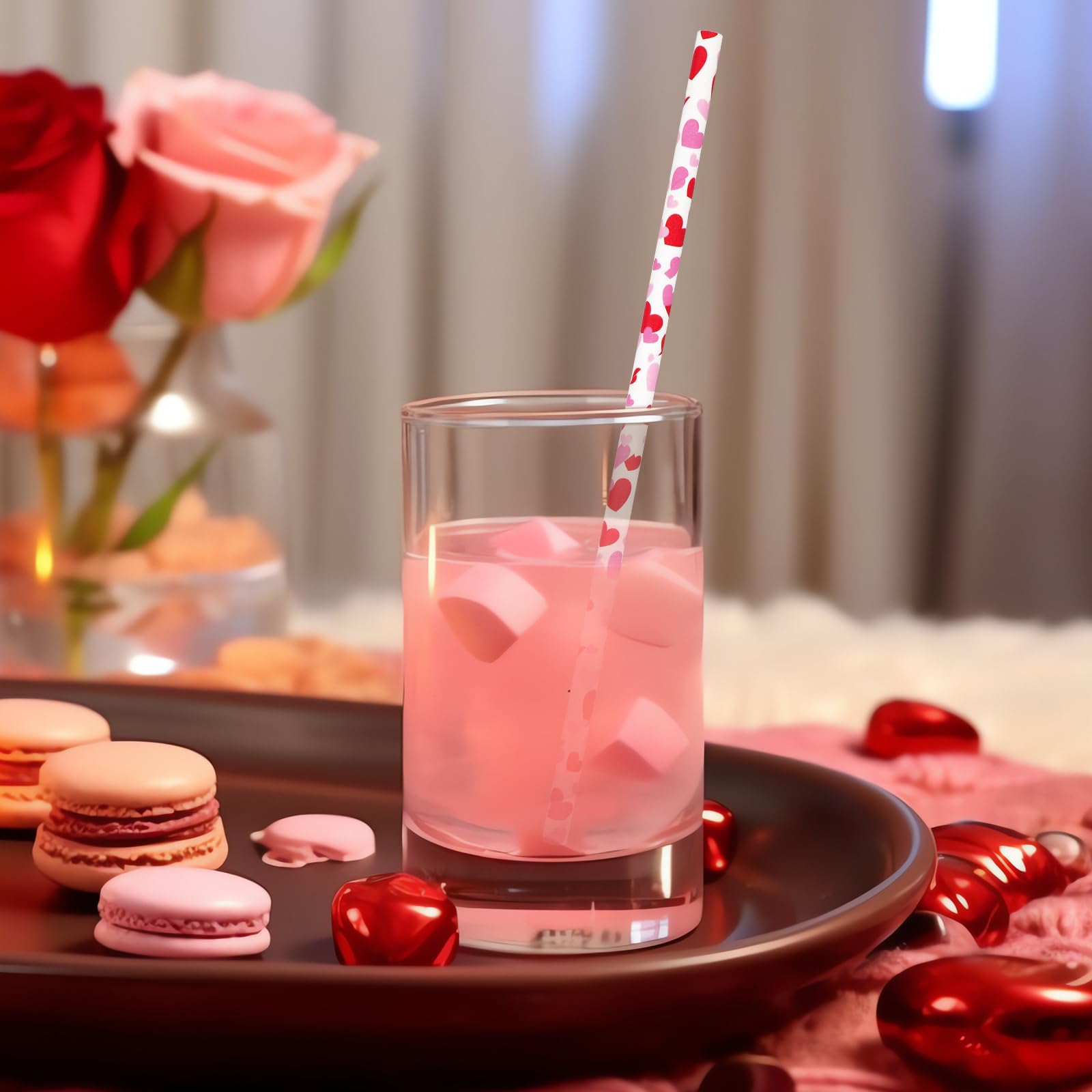 Jarthenaamcs 200Pcs Valentine'S Day Paper Straws Red Pink Love Heart Disposable Drinking Straws For Wedding Birthday Biral Showe