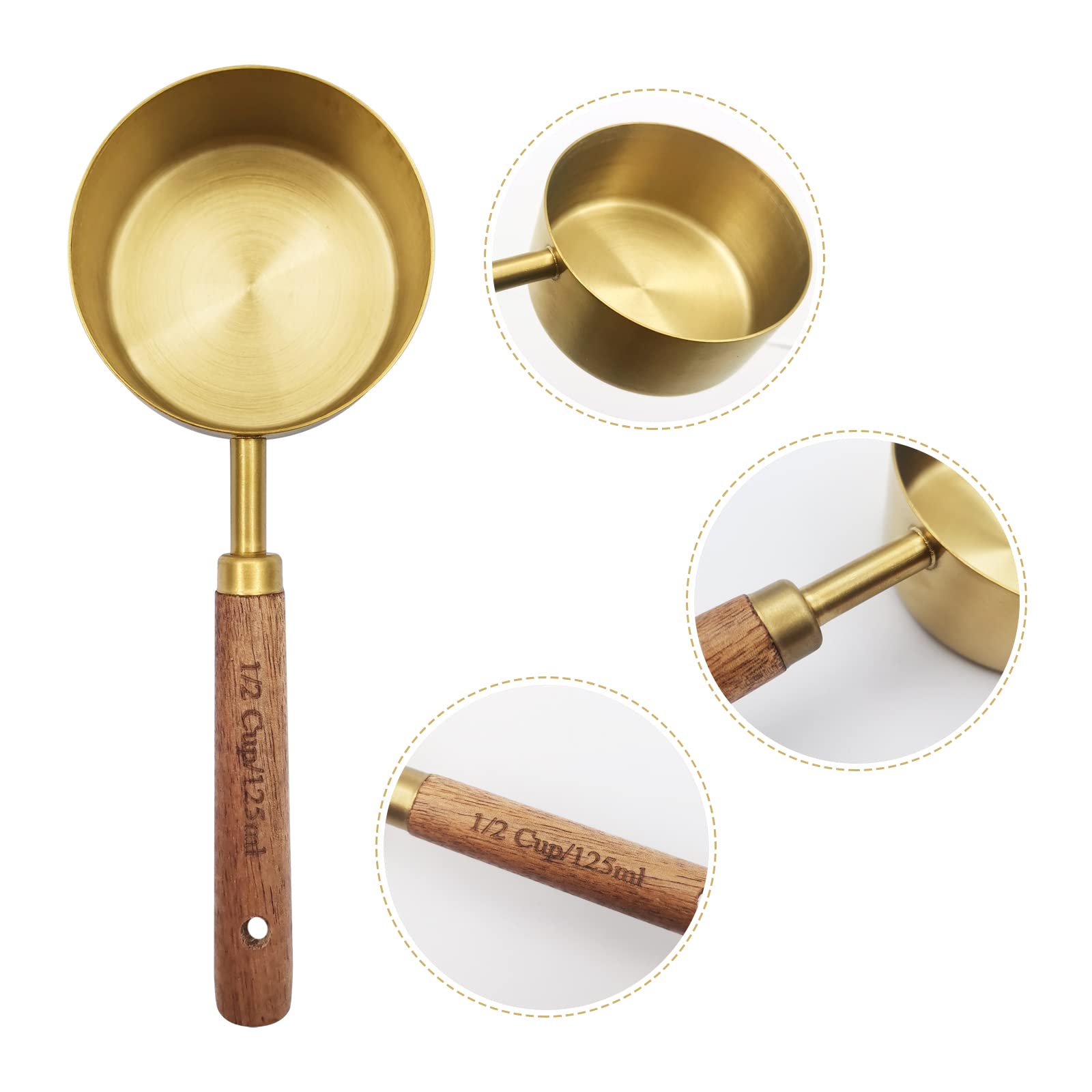 Zalaxt Gold Measuring Cups And Spoons Set With Fragrant Wood Handle, Measuring Cups, Metal Measuring Spoons And Measuring Cup Se