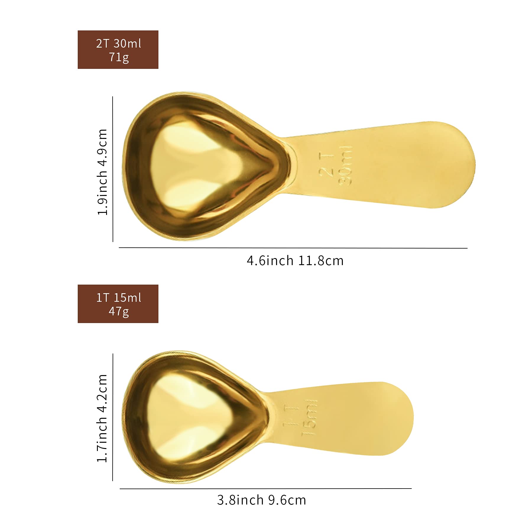 2 Pieces Stainless Steel Coffee Scoops Set(1 Tbsp,2 Tbsp) Durable Coffee Spoons With Ergonomic Handle Measuring Tablespoon For C