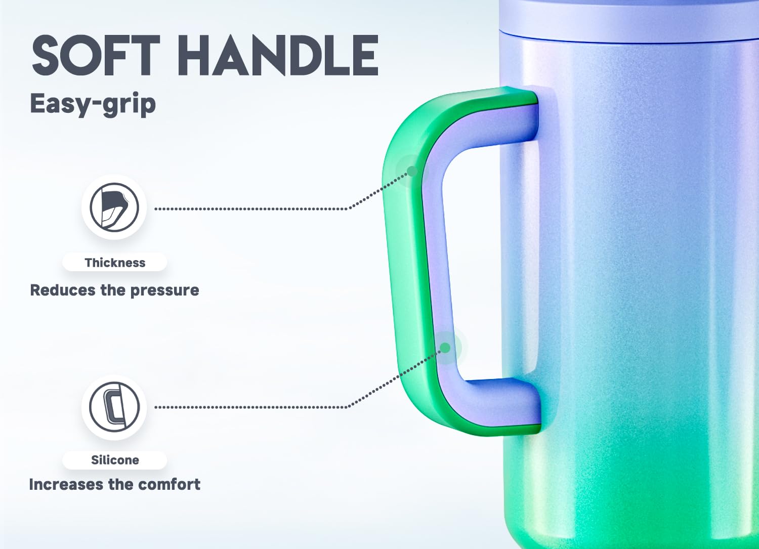 Meoky 50 oz Tumbler with Handle, Tumbler with Lid and Straw, Insulated Stainless Steel Travel Mug, 100% Leak-proof, Keeps Cold f