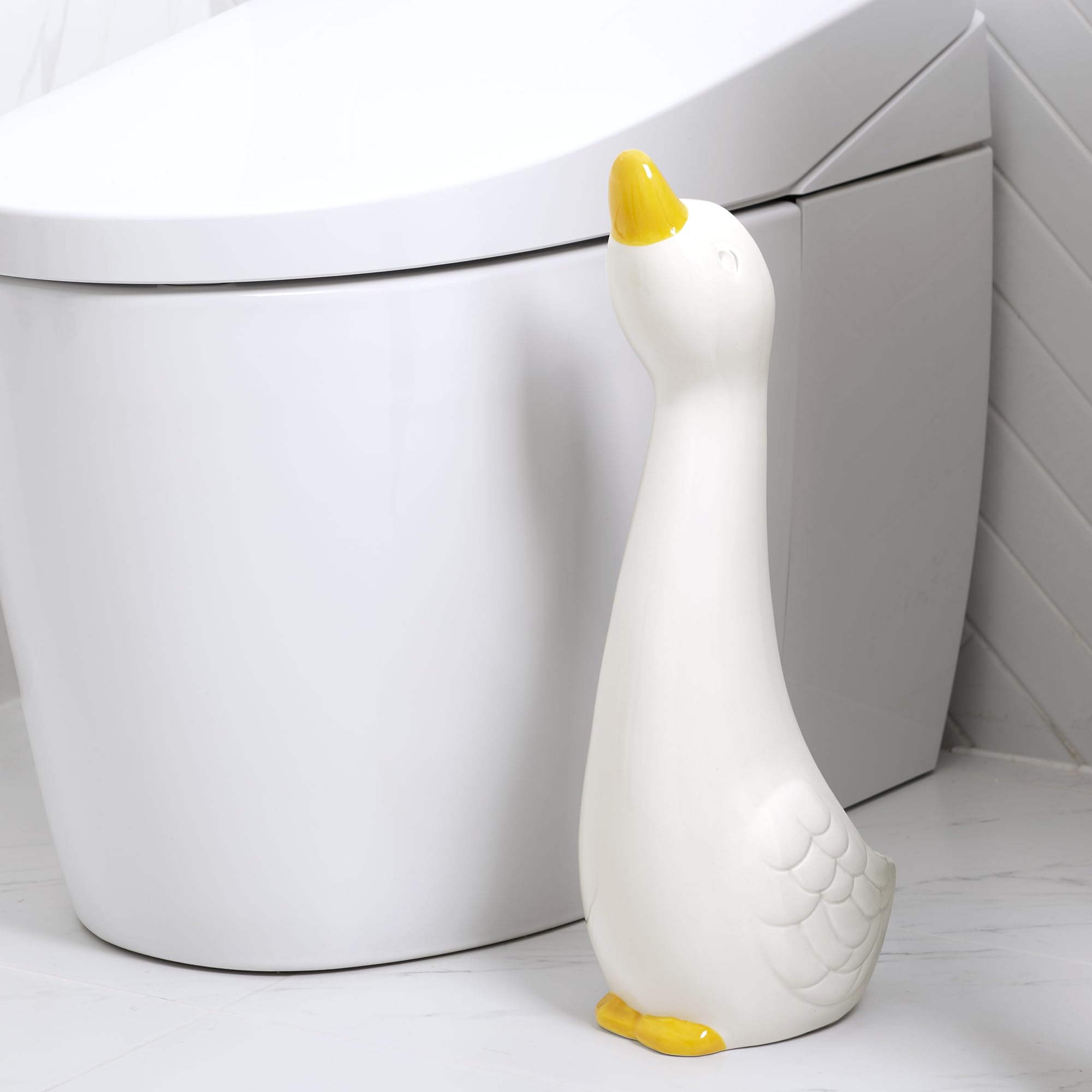 Allure Home Creation Duck Ceramic Toilet Brush Holder Set - White Duck - Model XBRDK00