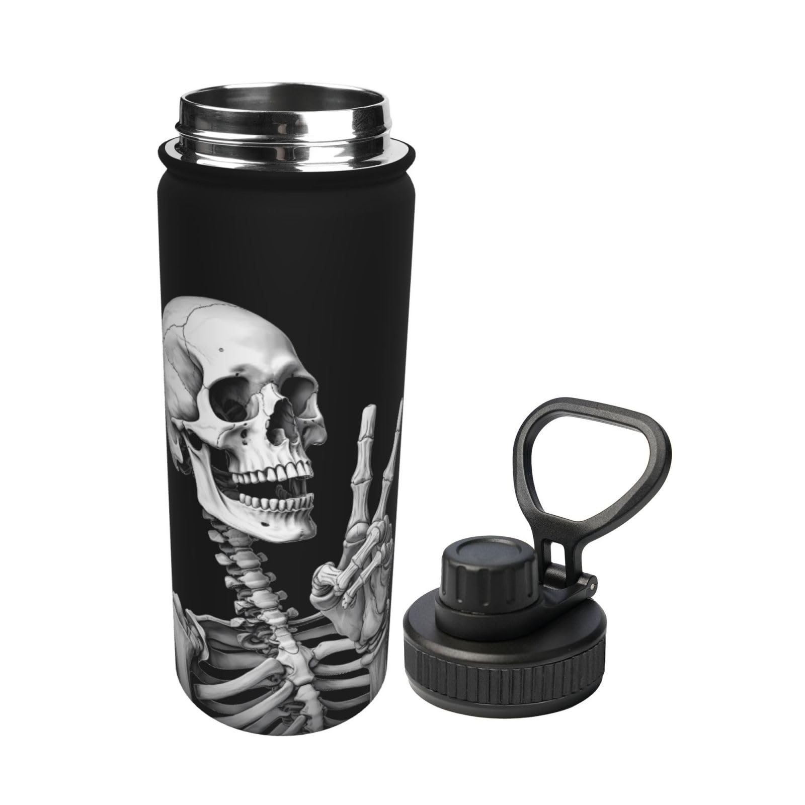Mount Hour Rock and Roll Skull Skeleton 18 OZ Insulated Stainless Steel Bottles, Hippie Sports Water Tumbler with Lid Unisex Ins
