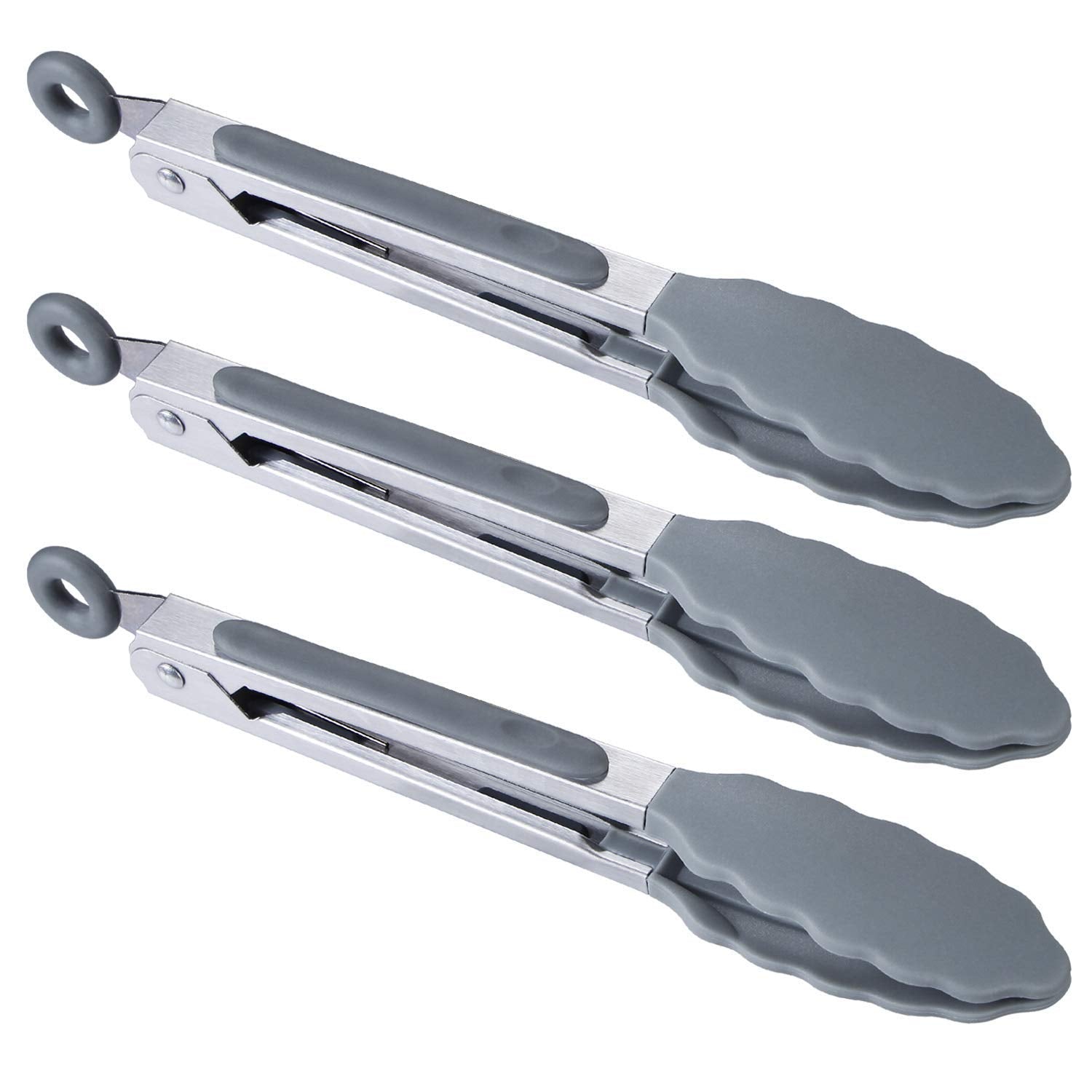 Msy Bigsunny Kitchen Food Tongs - 7'' Mini Silicone Serving Tongs - Set Of 3 (Gray)