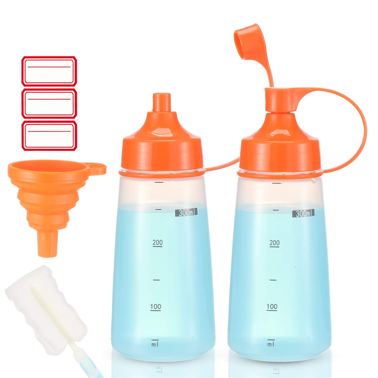 Ondiomn Condiment Squeeze Bottle Wide Mouth, 2 Pack 300Ml Empty Reusable Squeeze Bottles For Honey,Batter,Catsup,Onion,Resin,Bak