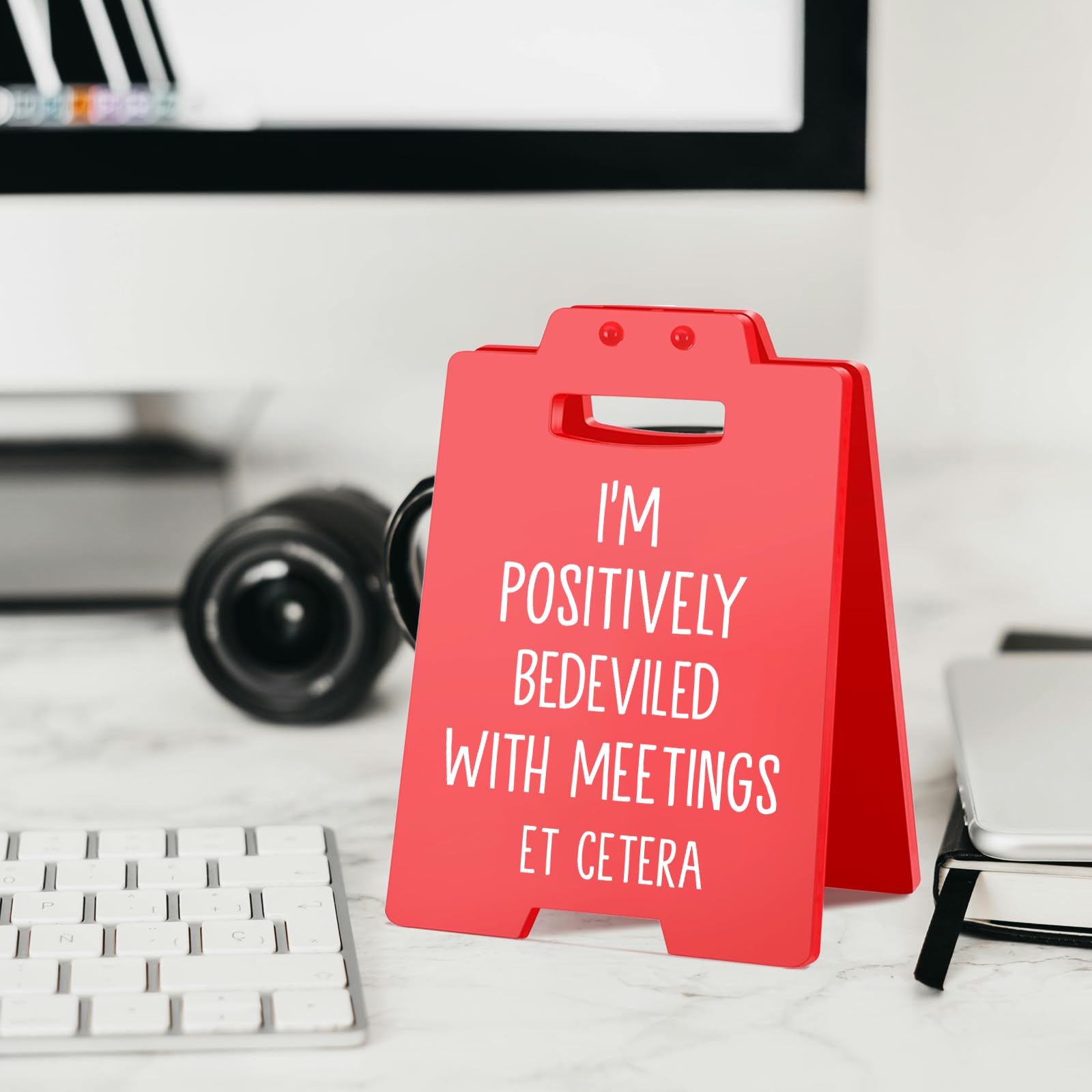Sarcastic Gifts for Coworkers, Teammates,Friends | Positively Bedeviled with Meetings Et Cetera | Cute Office Decor for Work Des