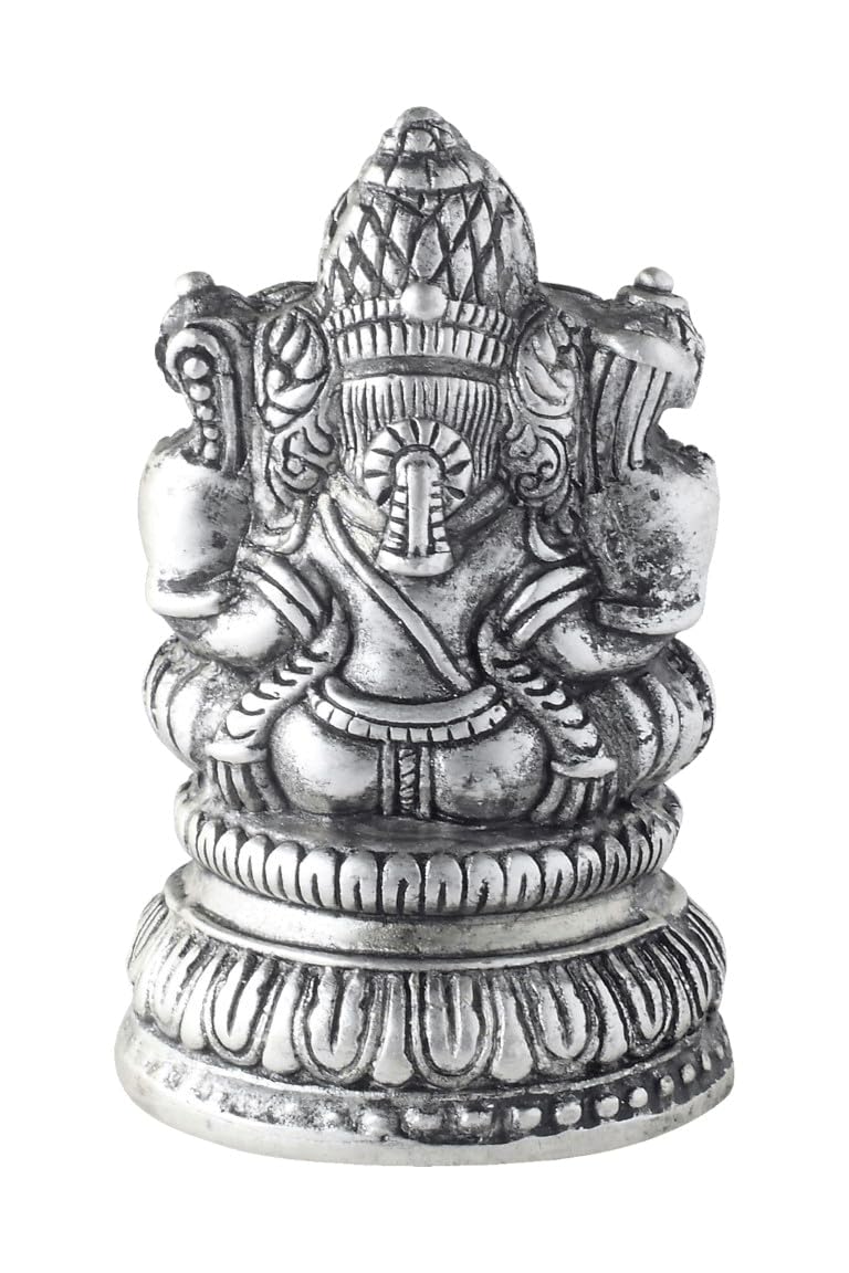 Prd Caratcafe Silver Ganesha Murti For Car Dashboard, Home & Office Use Made In Pure 925 Solid Chandi Metal Idol Of Ganesh Ji Si