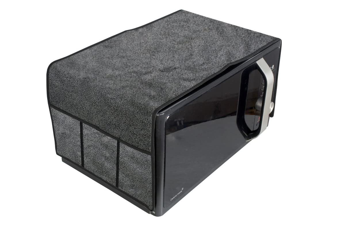 The Furnishing Tree Waterproof & Dustproof Pvc Microwave Oven Top Cover With 6 Utility Pockets Sand Pattern Grey
