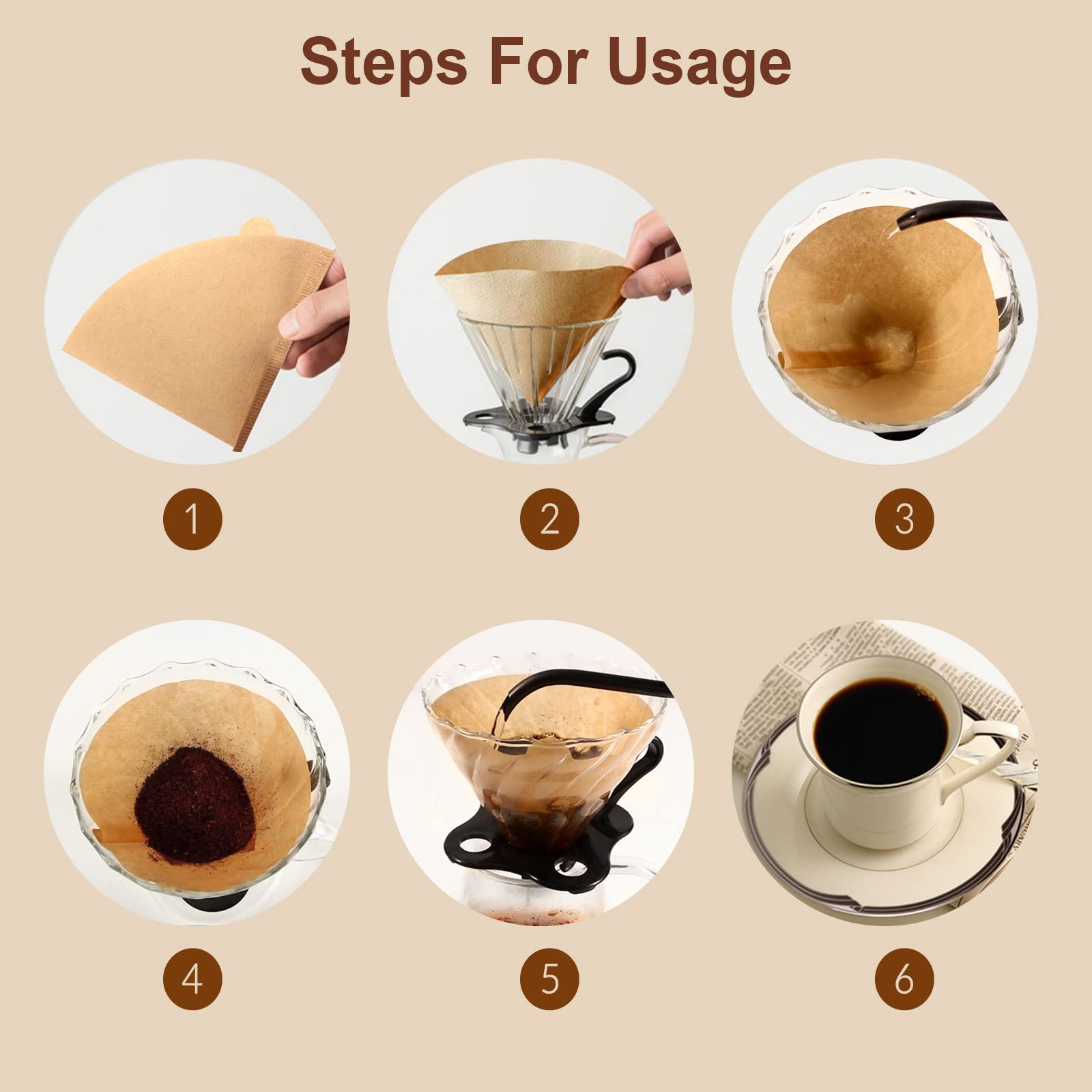Dingkei Cone Coffee Filters #2, Natural Unbleached Paper, 100 Pcs, Brown, for Drip & Pour Over Coffee Makers