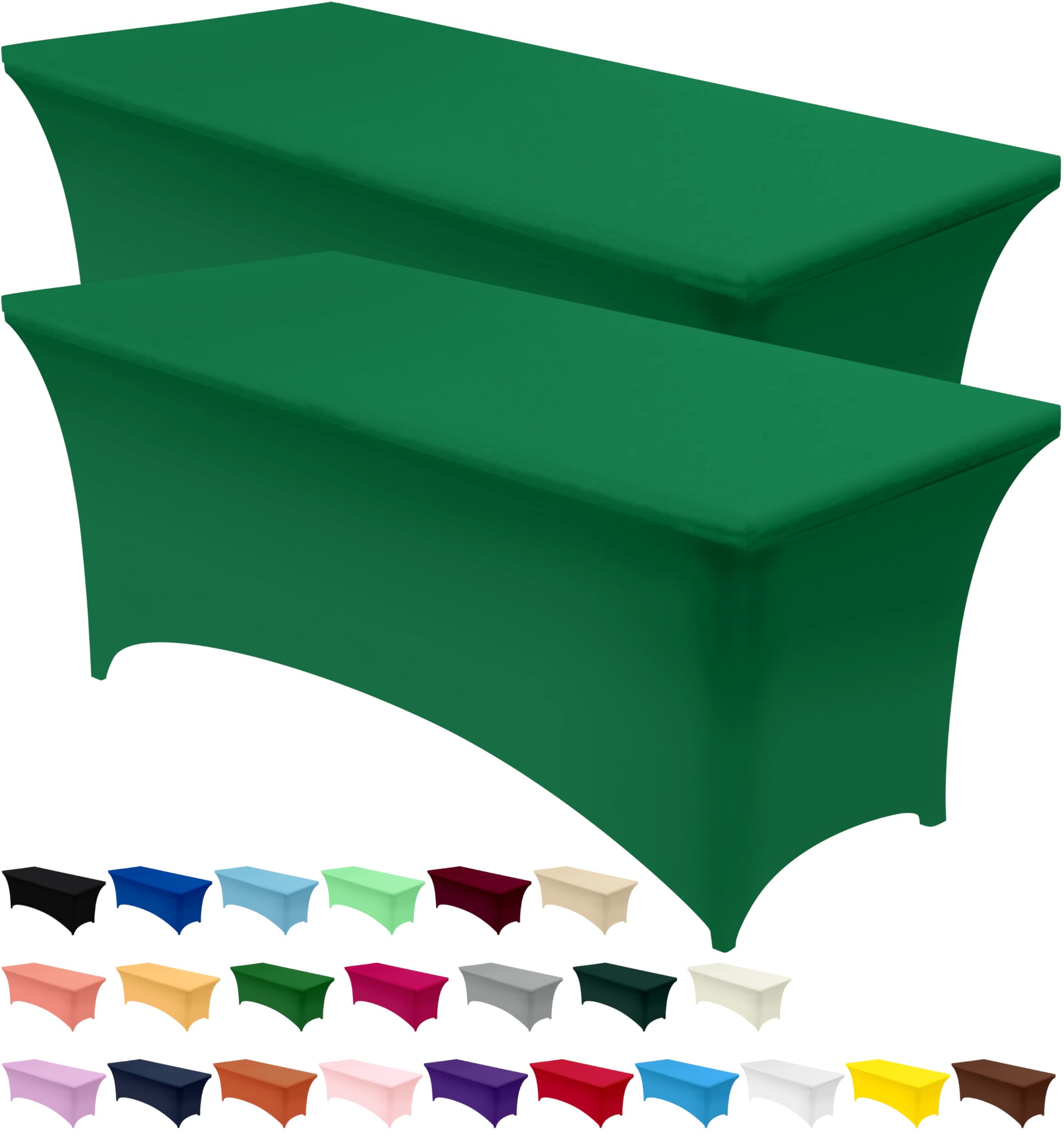 Utopia Kitchen 6FT Spandex Tablecloth [2 Pack, Emerald Green] 200 GSM Stretch, Fitted, Washable and Wrinkle Resistant Table Clot
