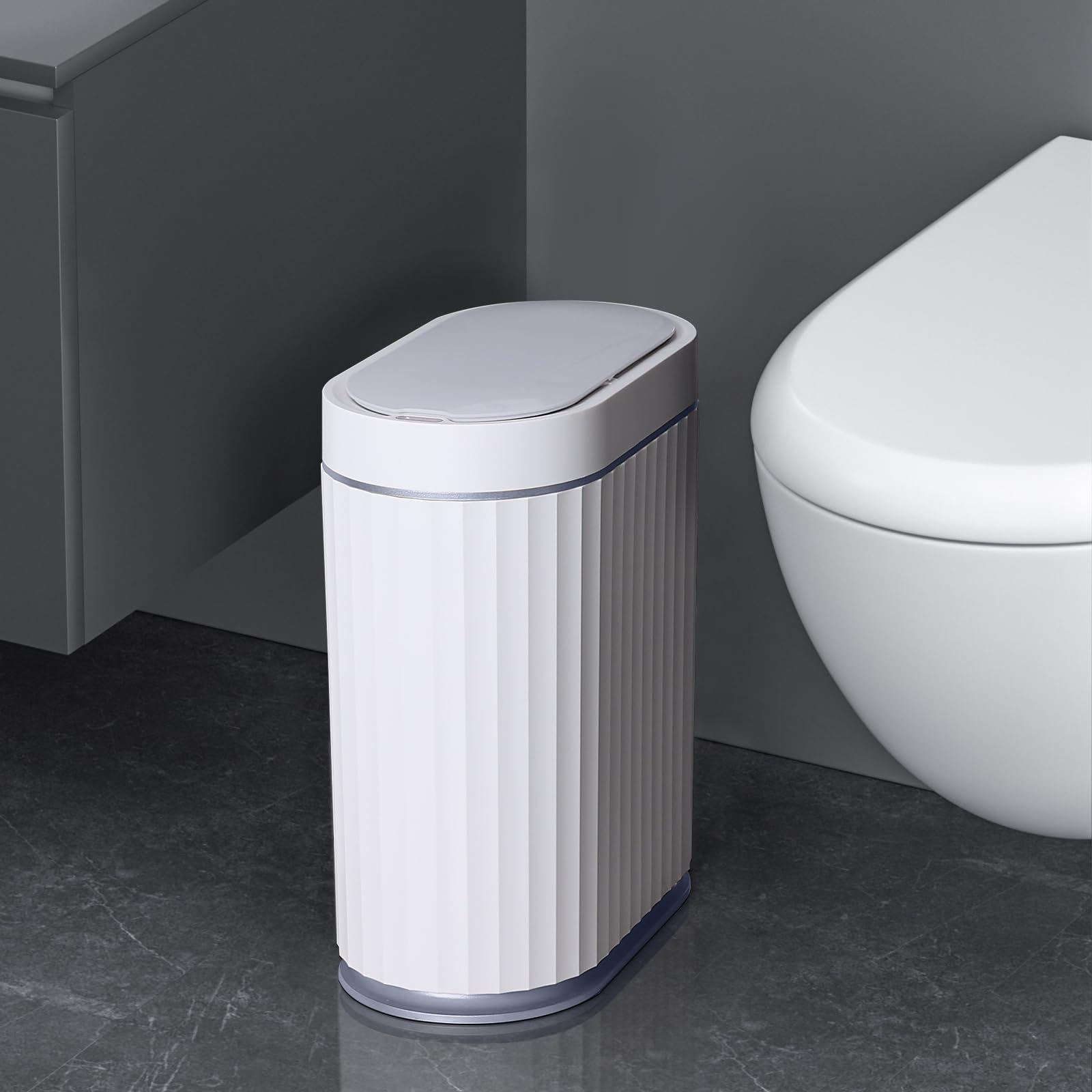 Elpheco Bathroom Motion Sensor Trash Can 2 Gallon Automatic Garbage Can, 9 L Slim Plastic Smart Trash Can With Lid, Commercial I