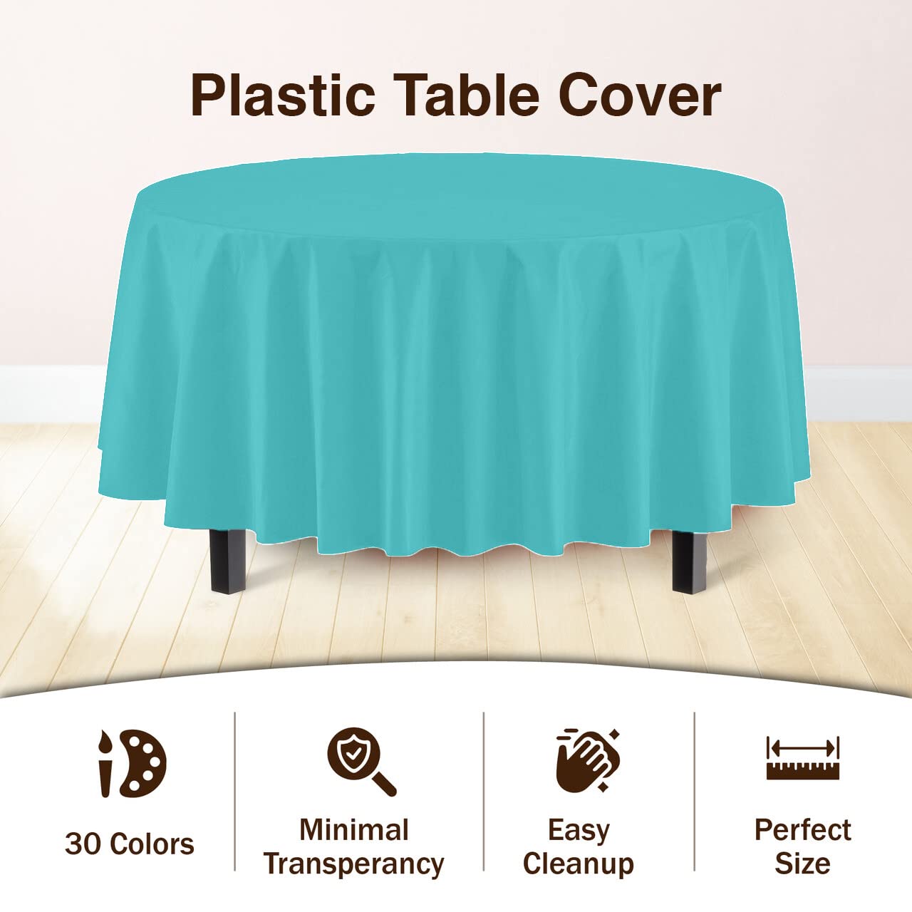 Exquisite 6-Pack Premium Plastic Tablecloth 84In. Round Plastic Table Cover - Aqua