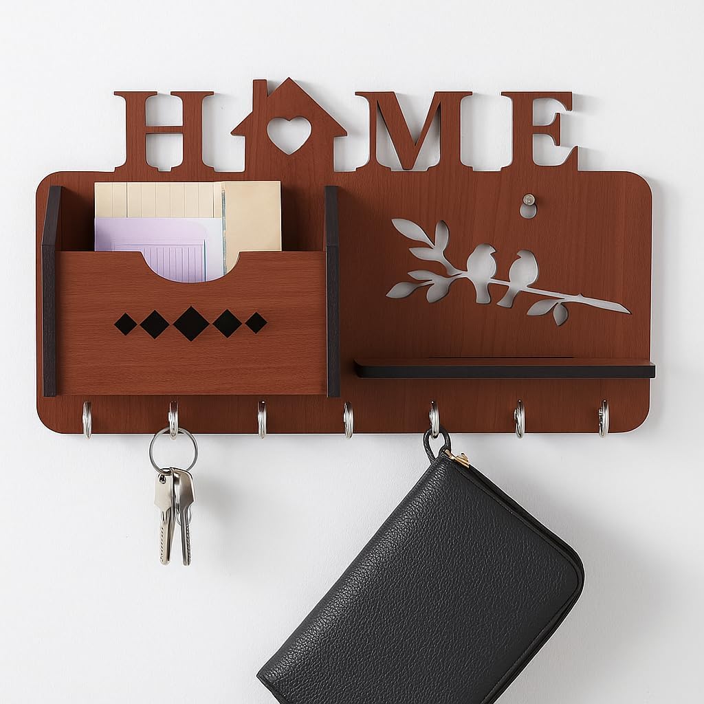 VSSTORE  Wooden Multiutility Key Holder with Mobile Stand  Strong Hooks for Keys and Accessories  Perfect for Home, Office, E