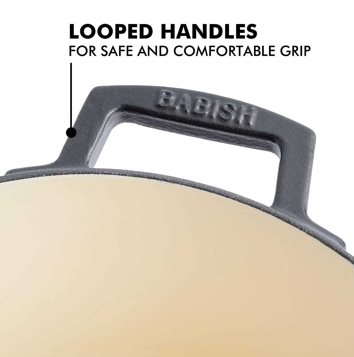 Babish Round Enamel Cast Iron Dutch Oven W/Lid, 6-Quart, Matte Black