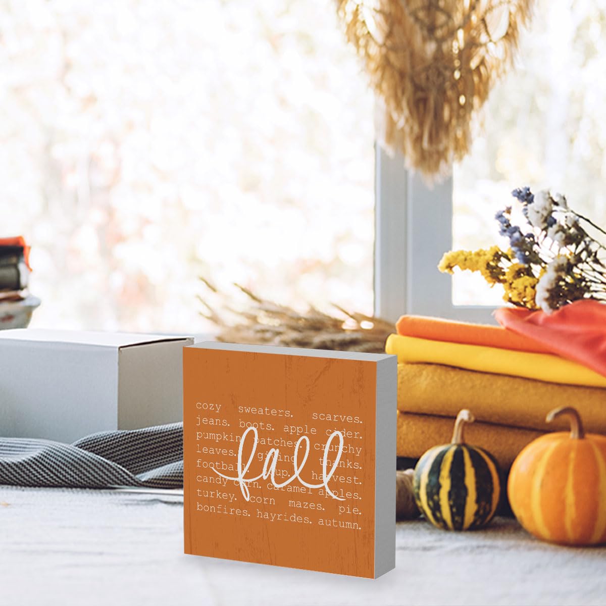 Fall Signs Fall Decorations for Home Office Indoor Fall Desk Decor for Bathroom Bedroom Autumn Thansgiving Decor 5 x 5 Inches