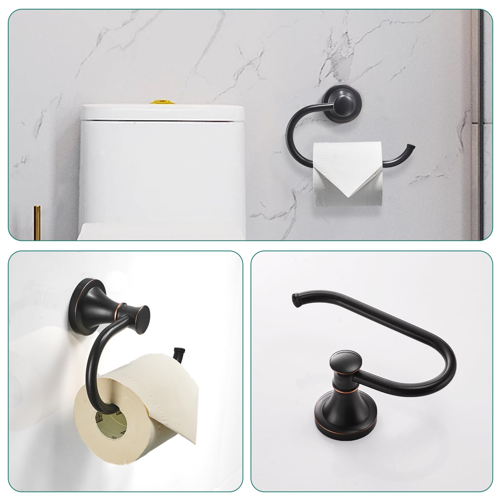 Hoimpro Oil Rubbed Bronze 4-Piece Bathroom Bath Set, Wall Mount Bathroom Hardware Fixture (Adjustable Towel Bar Rack, Towel Ring