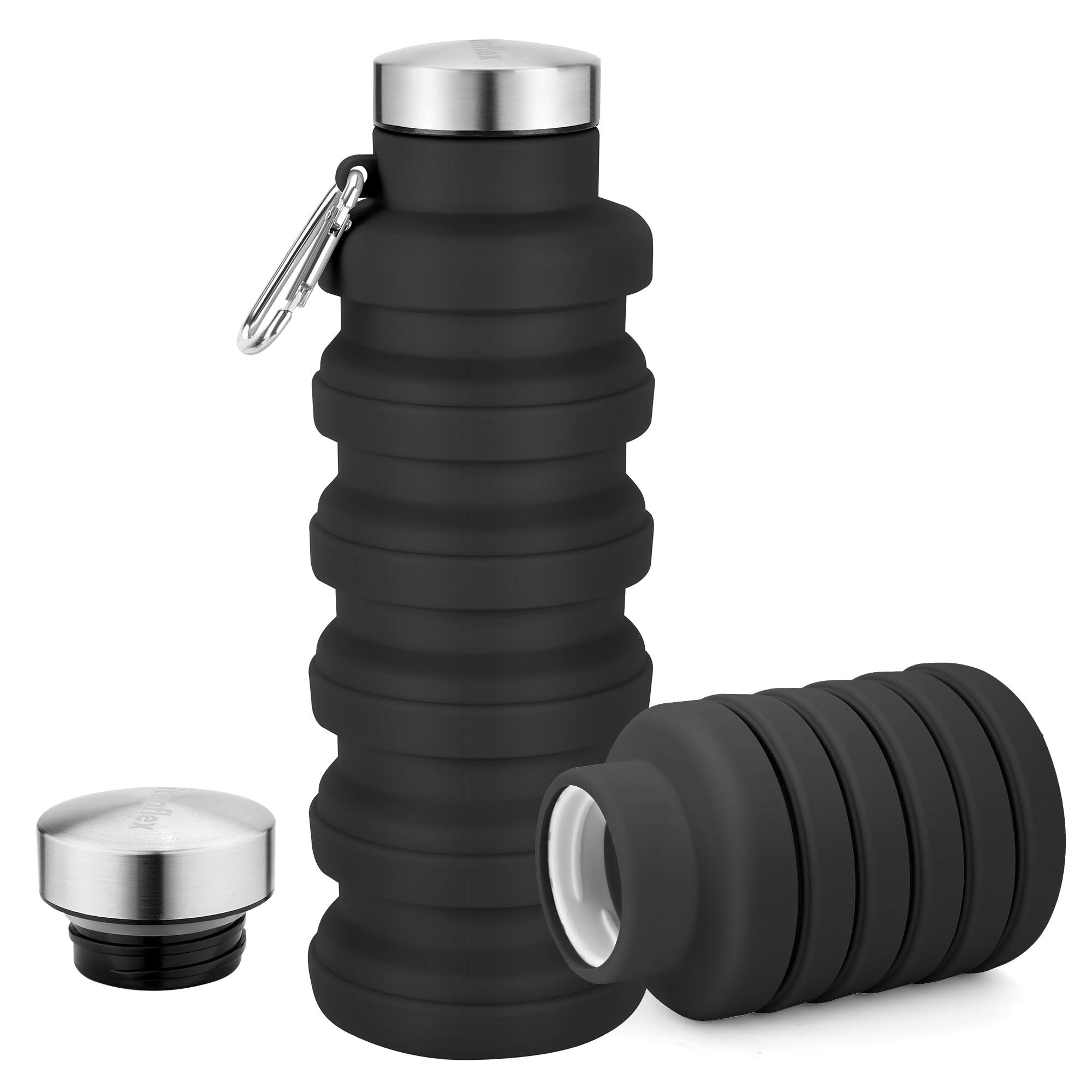 Sitanflex Collapsible Water Bottles 17oz, Portable Leak-Proof Travel Water Bottle, Reusable BPA Free Silicone Foldable Water Bot