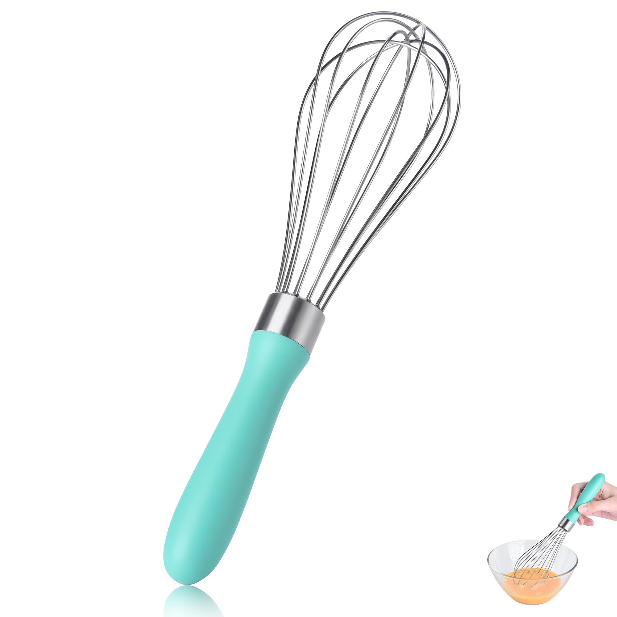 Lilybeam 18/8 Stainless Steel Balloon Whisk For Cooking (Small, Aqua Sky)