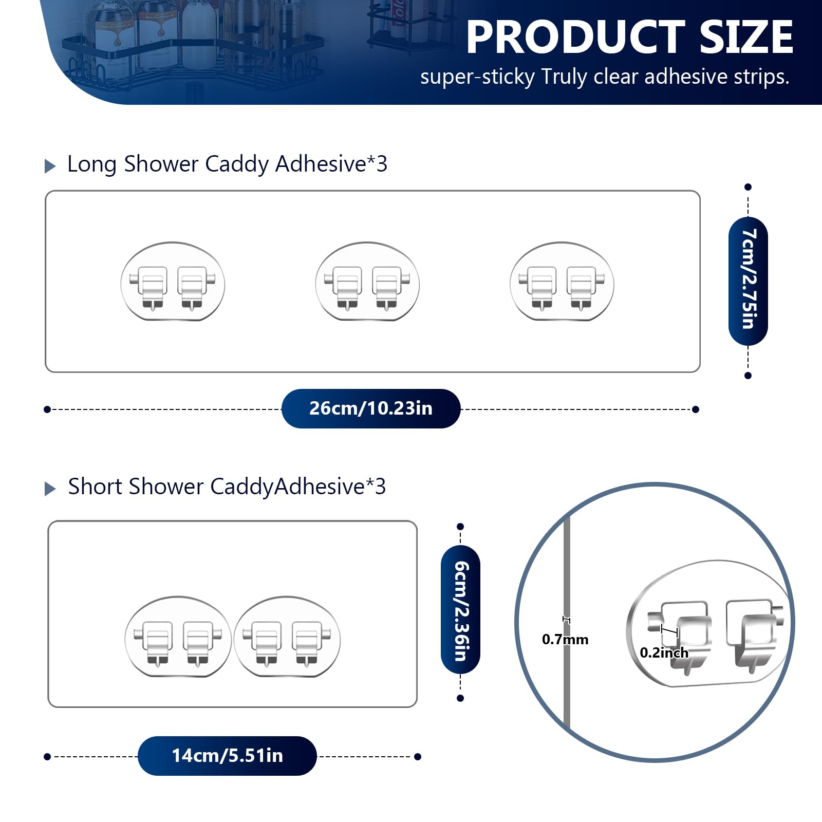Fgsaeor Shower Caddy Adhesive Replacement Stickers - 6 Pack No Drilling Shower Caddy Adhesive Strips, Strong Adhesive Hooks For