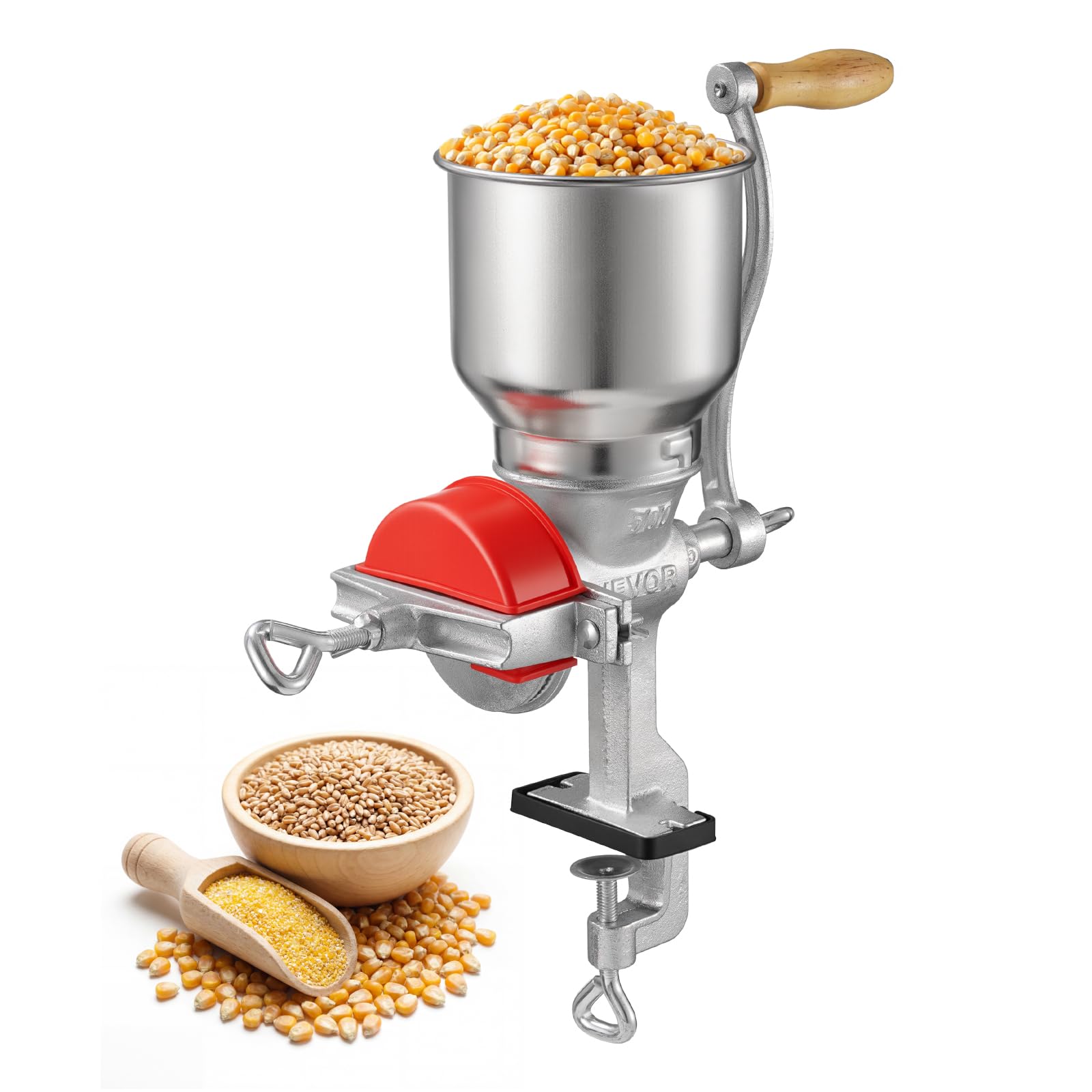 VEVOR Manual Grain Mill with High Hopper, Hand-Crank Corn Grinder, Heavy Duty Cast Iron Wheat Grinding Mill with Stable Table Cl