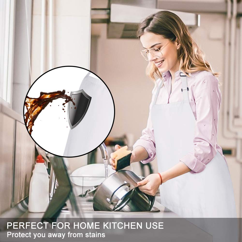 Jubatus 4 Pack Bib Aprons With 2 Pockets Cooking Chef Kitchen Apron For Women Men, White