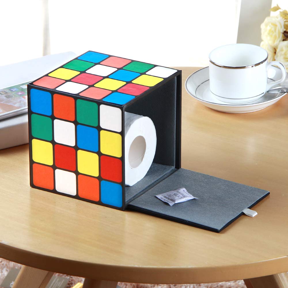 Tissue Box Holder Leather Square Facial Tissue Box Cover Pumping Paper Case Dispenser, Magic Cube Napkin Holder For Bathroom Van