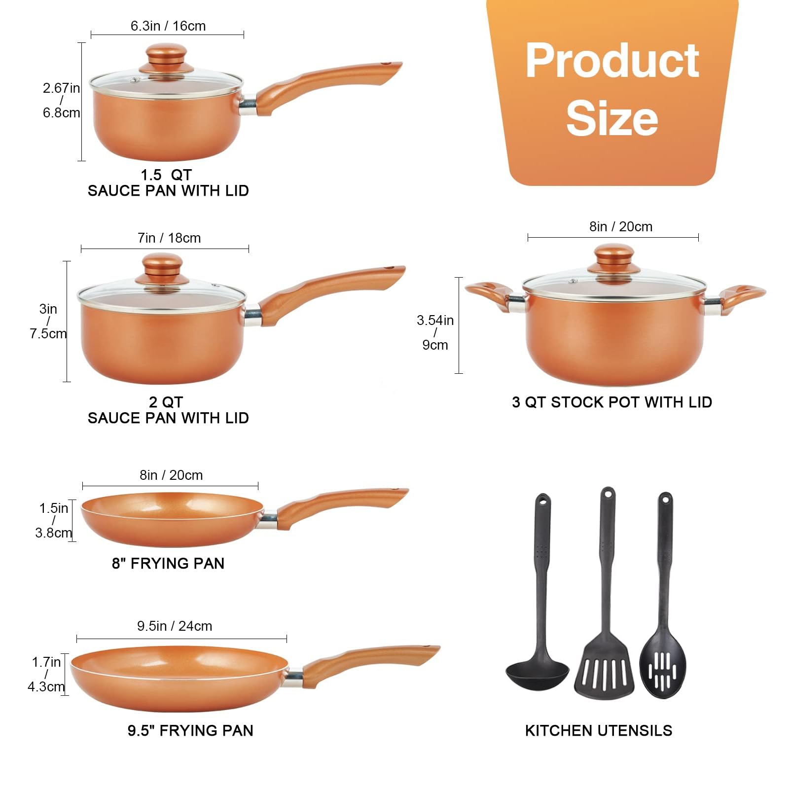 M MELENTA Pots and Pans Set Ultra Nonstick, Pre-Installed 11pcs Cookware Set Copper with Ceramic Coating, Stay cool handle & Nyl