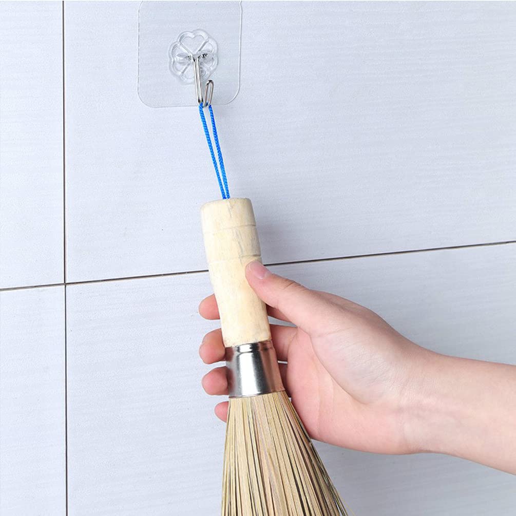 1 Pack Bamboo Cleaning Whisk With Wooden Handle Kitchen Pan Clean Brush For Dishes Pans Wok Sink