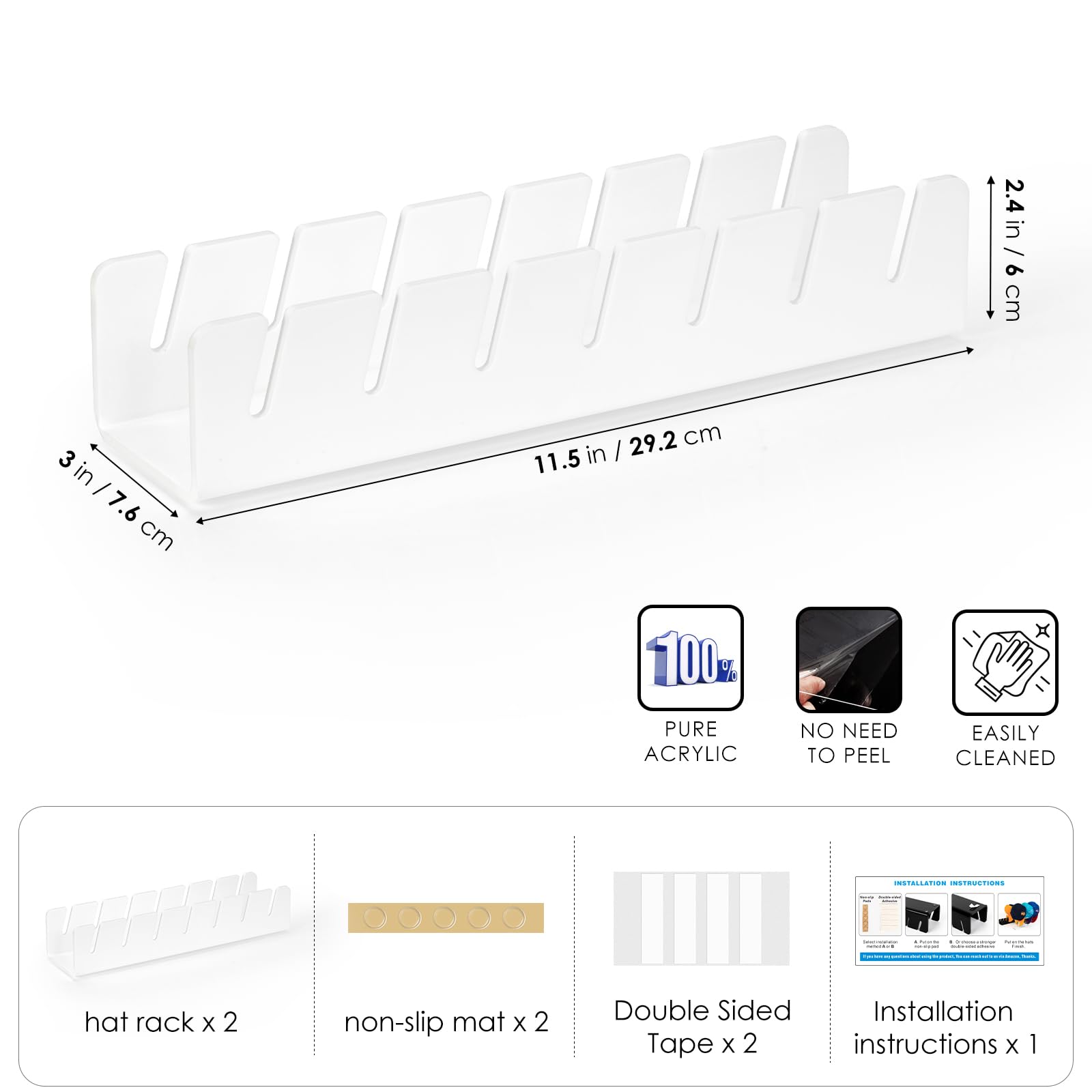 Hayvan Hat Organizer For Baseball Caps 2024 New 2 Pcs, No Install Acrylic Hat Holder For 14 Baseball Caps For Bedroom, Closet, D