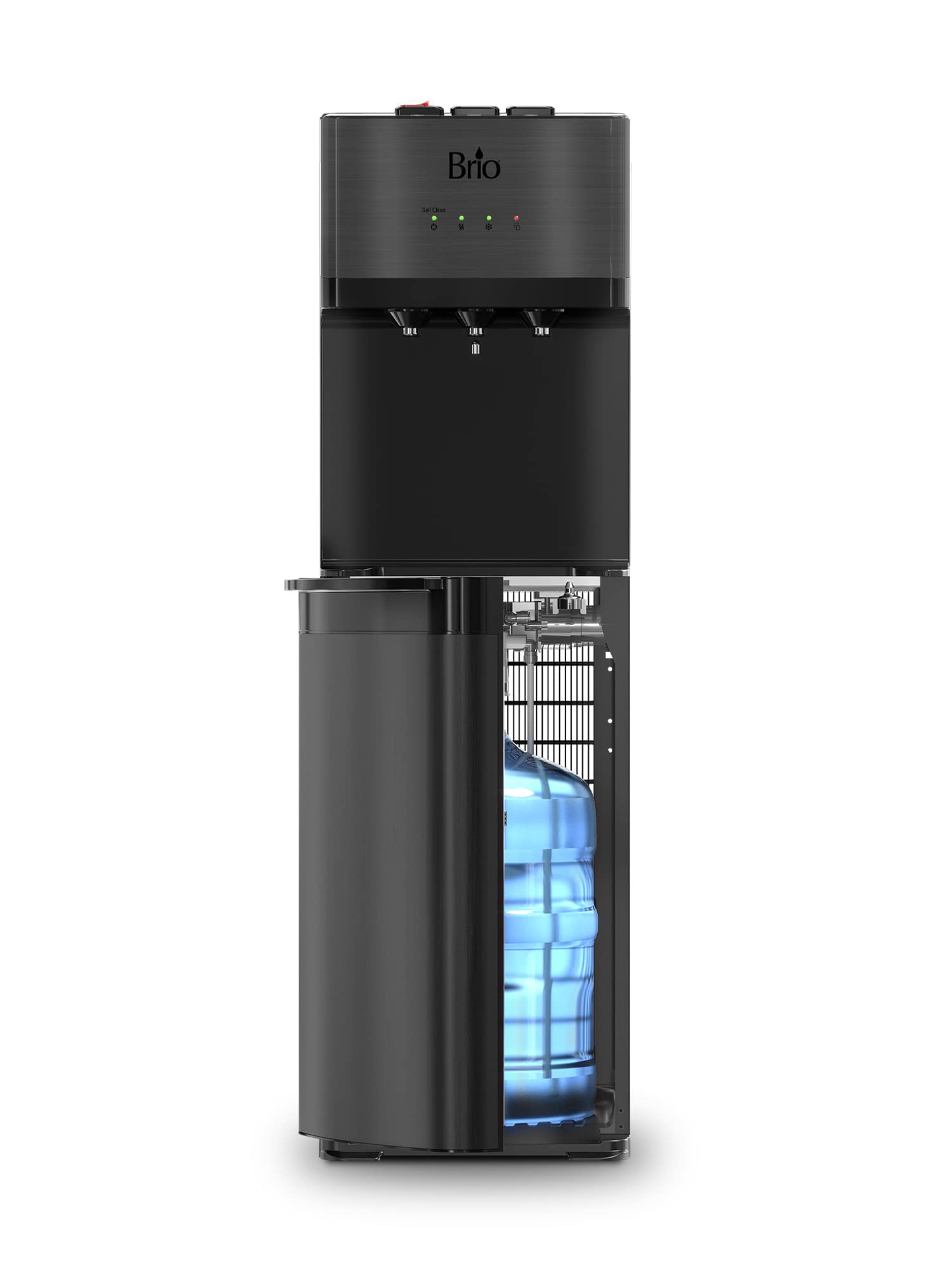 Brio Self Cleaning Bottom Loading Water Cooler Water Dispenser - Black Stainless Steel - 3 Temperature Settings - Hot, Room & Co