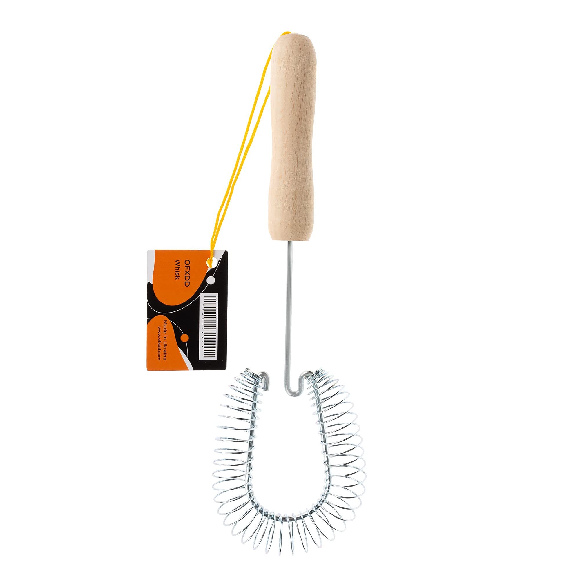 Stainless Steel Spiral Wire Whisk - Heavy Duty Coil Sauce & Gravy Whipper - Wooden Handheld Egg Whisks