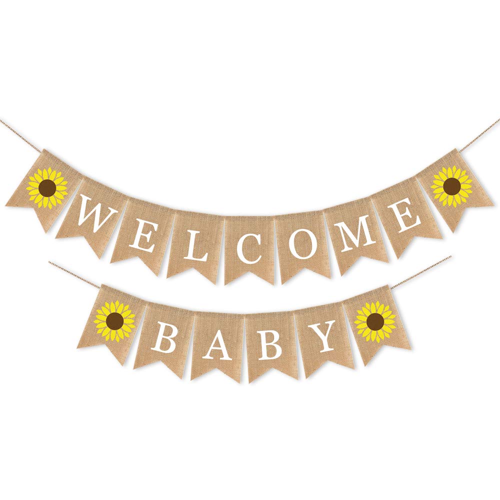 Swyoun Burlap Welcome Baby Banner With Sunflower Baby Shower Supplies Garland Decoration