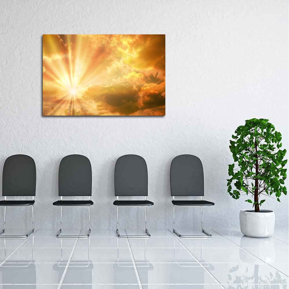 Pitaara Box Sunset Sunrise With Clouds, Light & Rays D2 | Peel & Stick Vinyl Wall Sticker For Bedroom & Living Room | 42.3 X 28