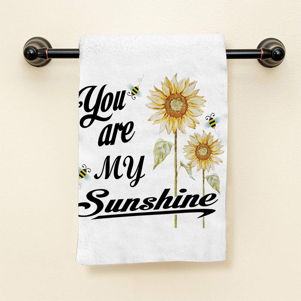 Hgod Designs Sunflower Quote Hand Towels,You Are My Sunshine With Bees And Yellow Sunflowers 100% Cotton Soft Bath Hand Towels F