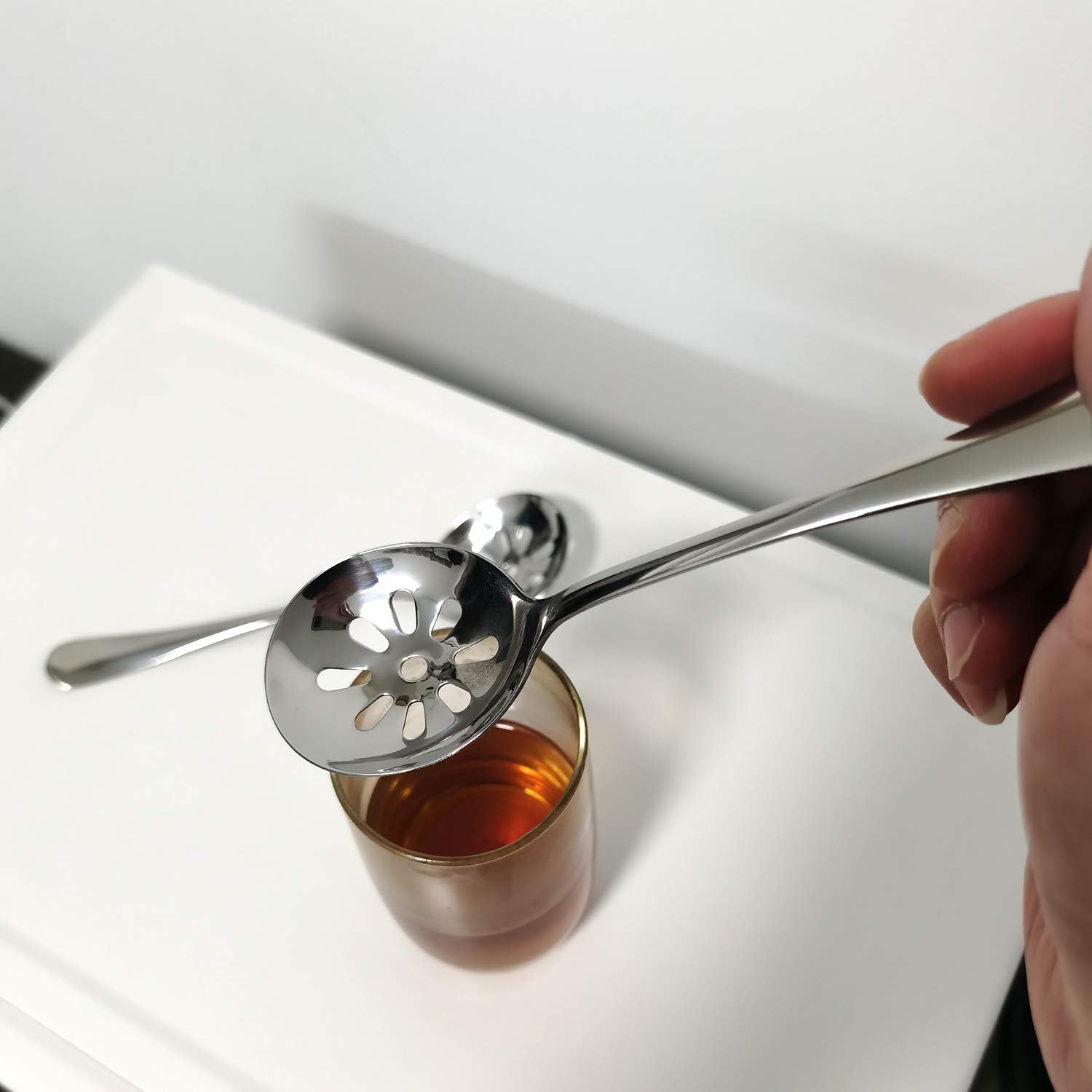 Goeielewe 2-Pack Soup Slotted Serving Spoon 7.7-Inch Stainless Steel Colander Spoon For Buffet, Dinner, Restaurants, Kichen (Slo