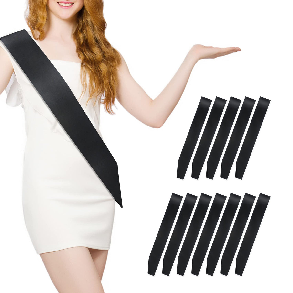 Mdozq 12 Pcs Sash Blank Satin Sash Party Supplies Black Sash Plain Sash Senior Sash Satin Sash Sashes For Birthday, Wedding, Gra