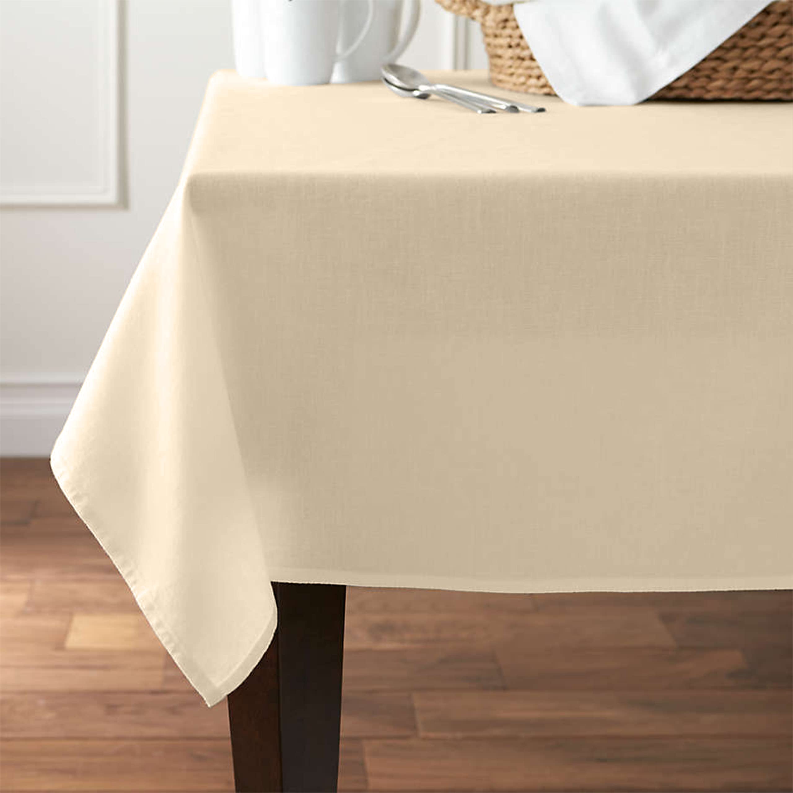 Pomp Beige 90 Round Premium Polyester Tablecloth  Wrinkle + Stain Resistant Easy Care Fabric  Fits 6Ft Rectangle Table