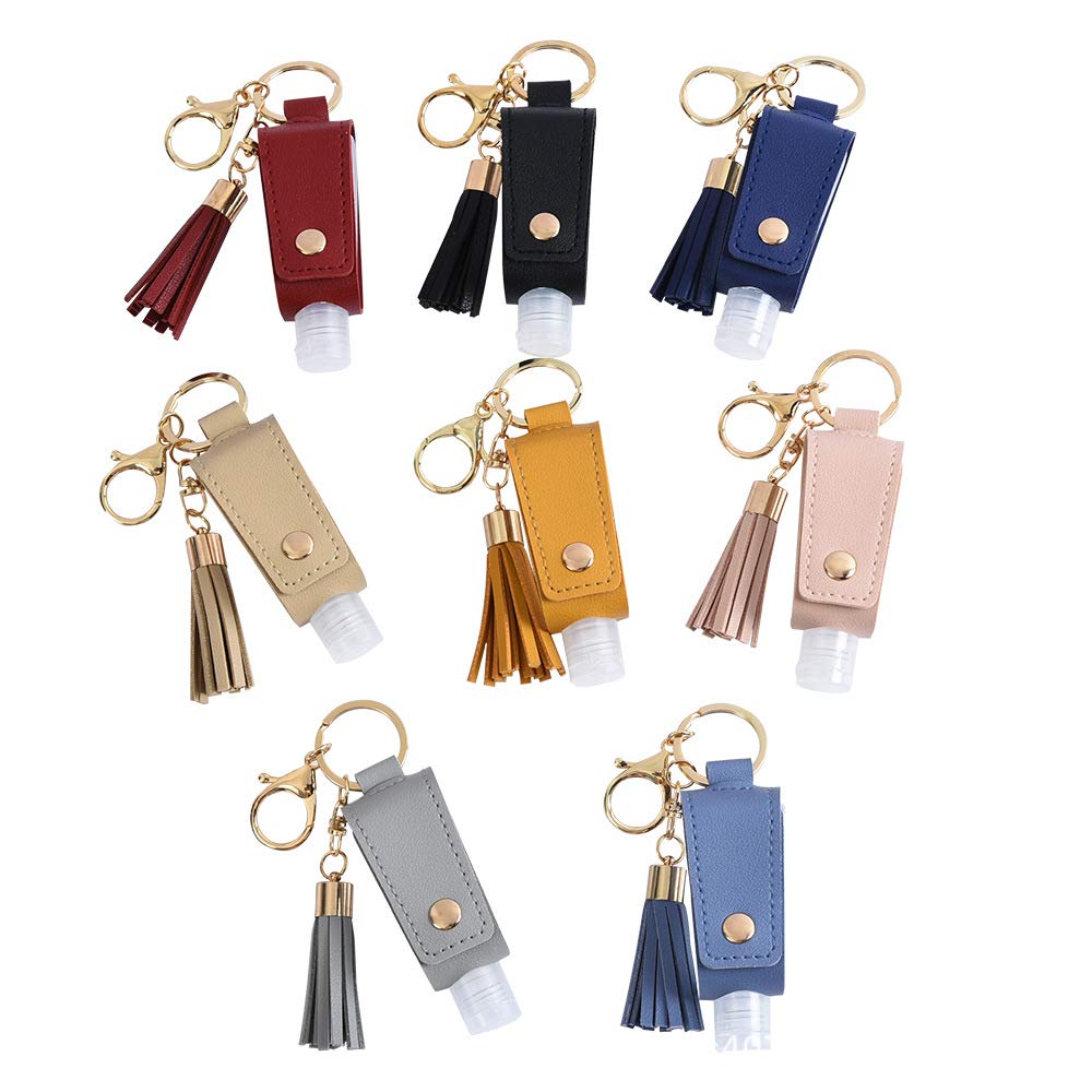 Hsyhere Multifunction Portable Empty Travel Bottle Keychain Hand Sanitizer Bottle Keychain, Pu Leather Tassel Key Chains Car Key