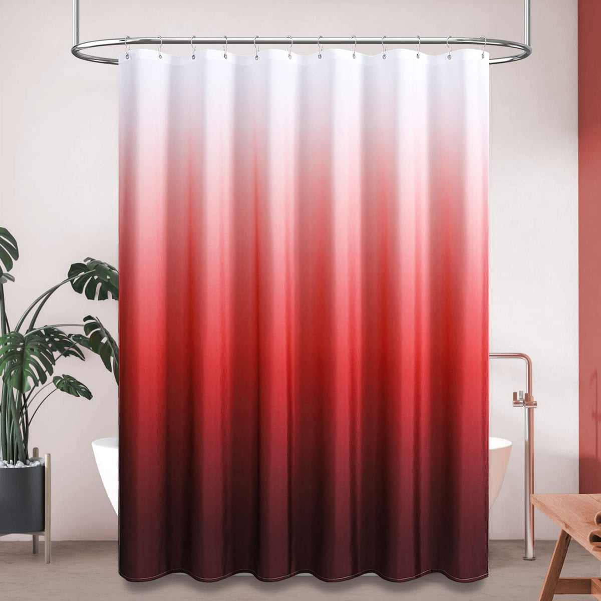 Bttn Extra Long Shower Curtain - 84 Inch Ombre Linen Textured Weighted Fabric Shower Curtain Set With Metal Hooks, Large Hotel S