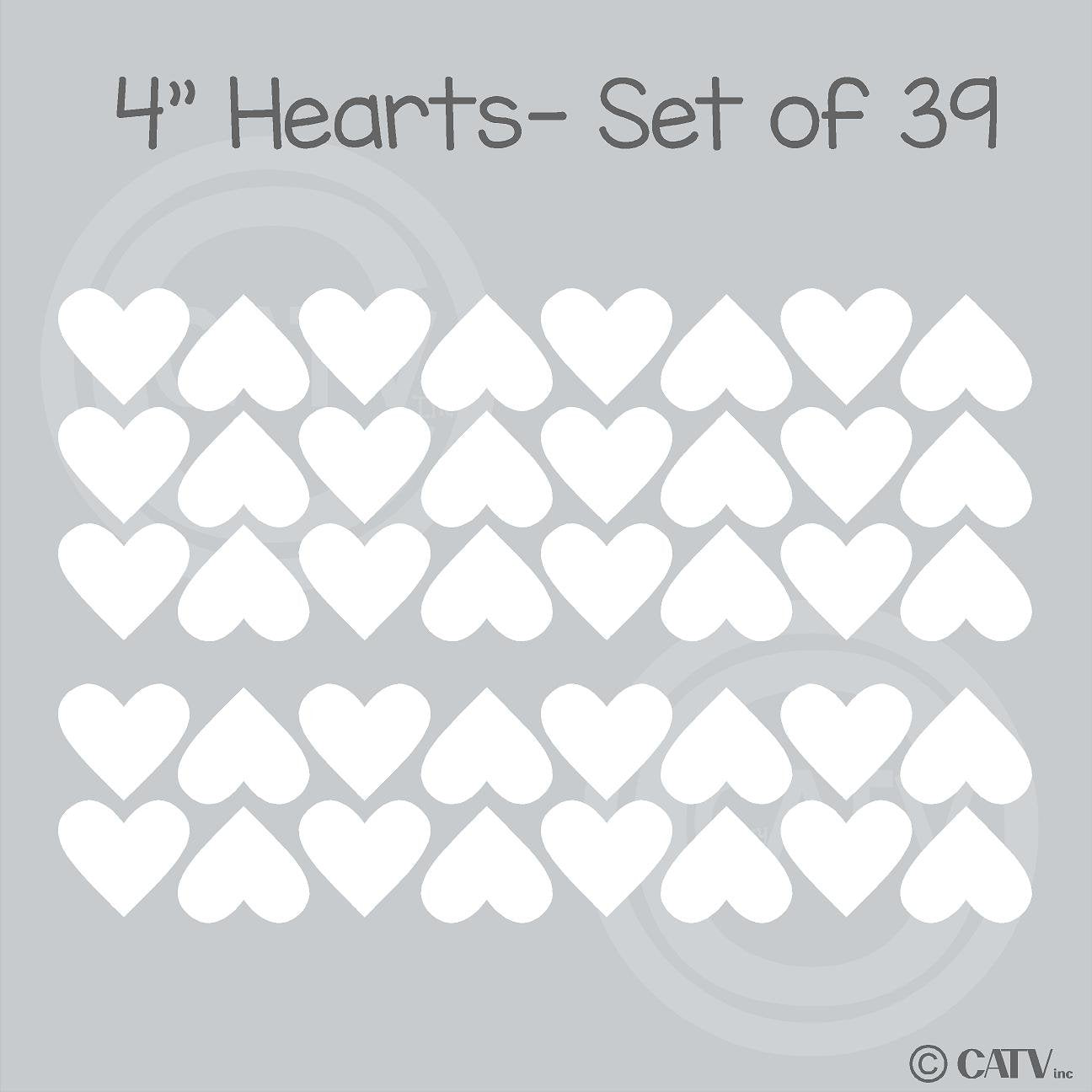 Hearts 4'' Set Of 39 Wall Pattern Decal Vinyl Stickers (White)